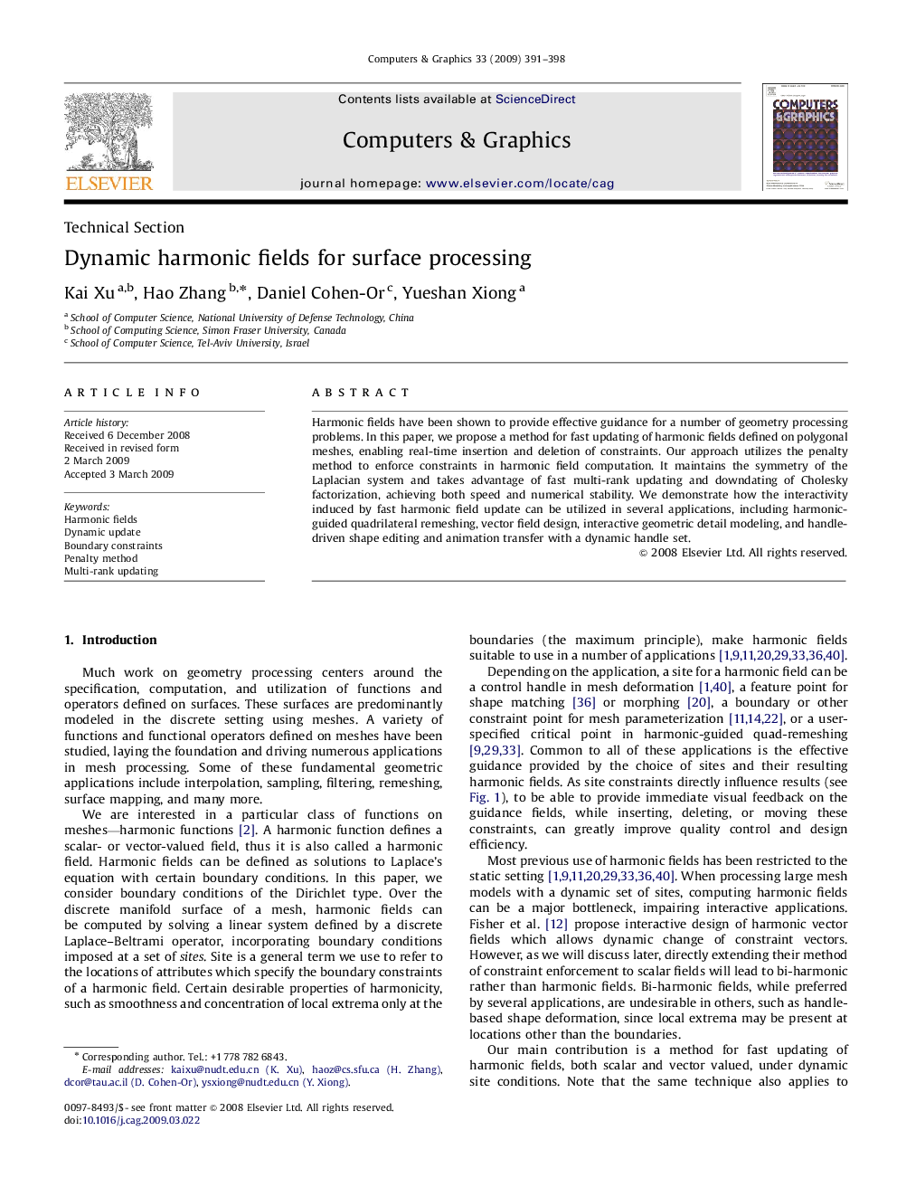 Dynamic harmonic fields for surface processing