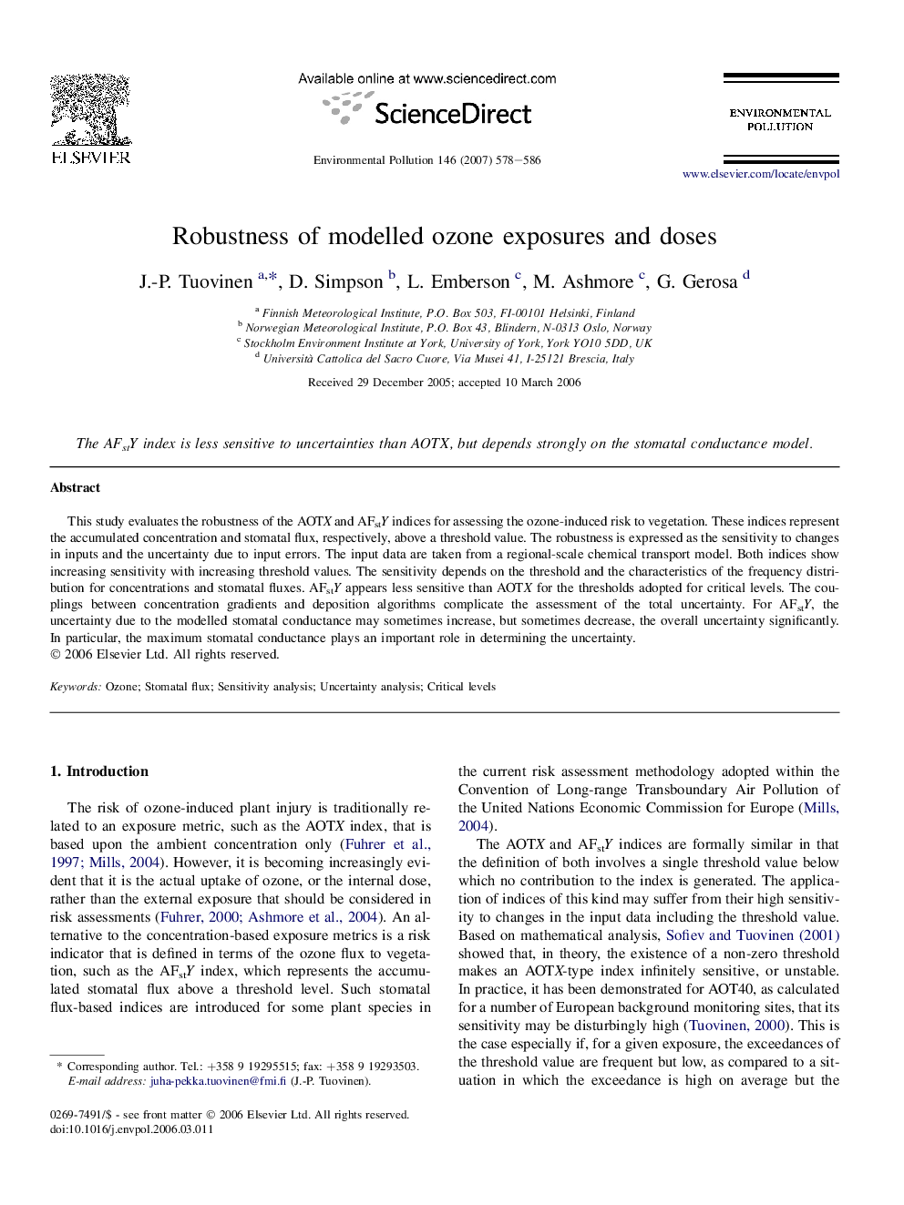 عکس صفحه اول مقاله: Robustness of modelled ozone exposures and doses Robustness of modelled ozone exposures and doses