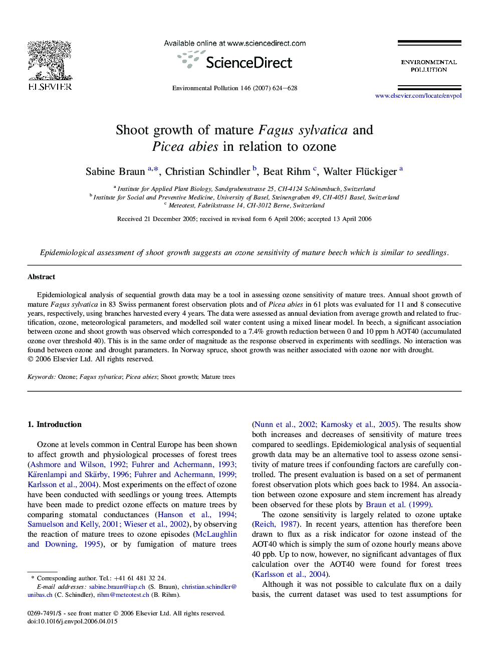 Shoot growth of mature Fagus sylvatica and Picea abies in relation to ozone