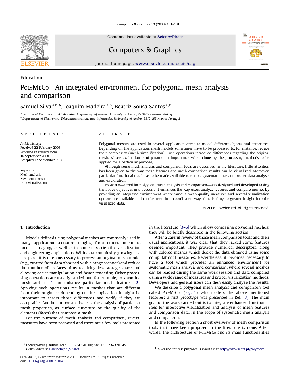 PolyMeCo—An integrated environment for polygonal mesh analysis and comparison