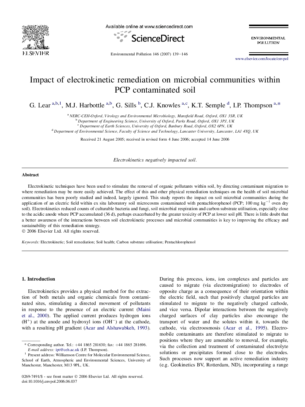 Impact of electrokinetic remediation on microbial communities within PCP contaminated soil