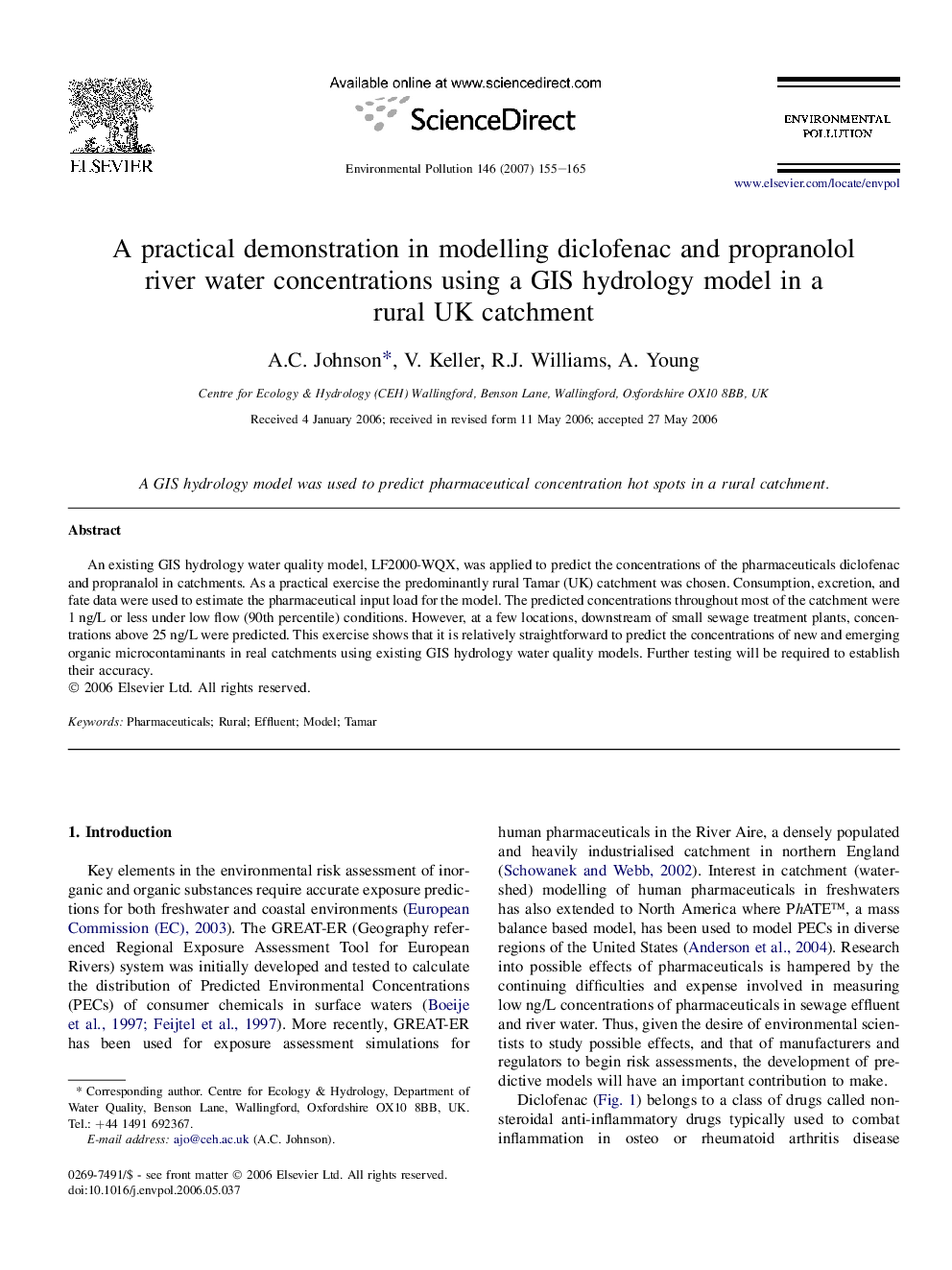 A practical demonstration in modelling diclofenac and propranolol river water concentrations using a GIS hydrology model in a rural UK catchment