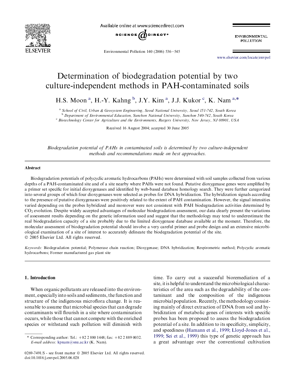 Determination of biodegradation potential by two culture-independent methods in PAH-contaminated soils