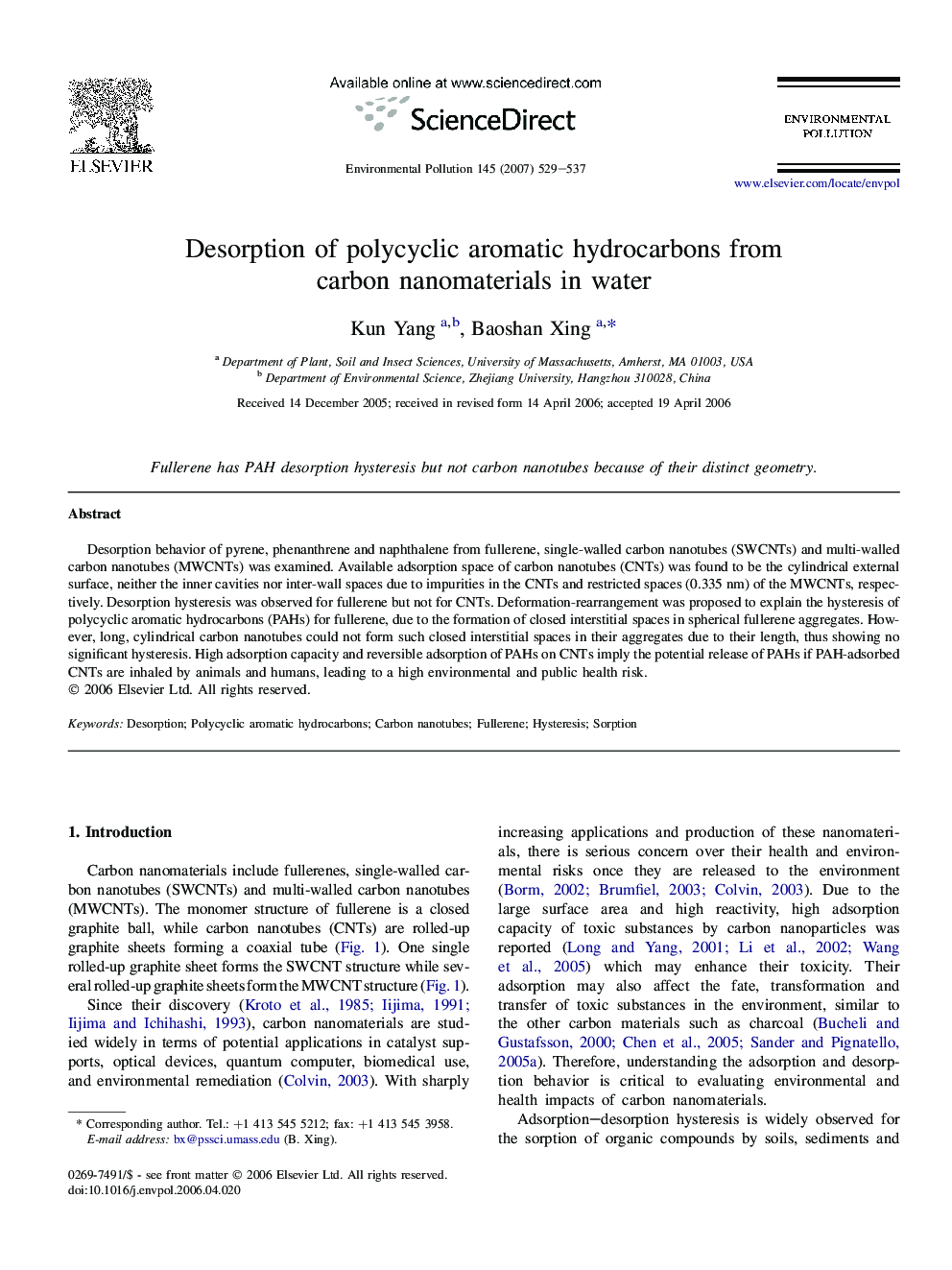 Desorption of polycyclic aromatic hydrocarbons from carbon nanomaterials in water