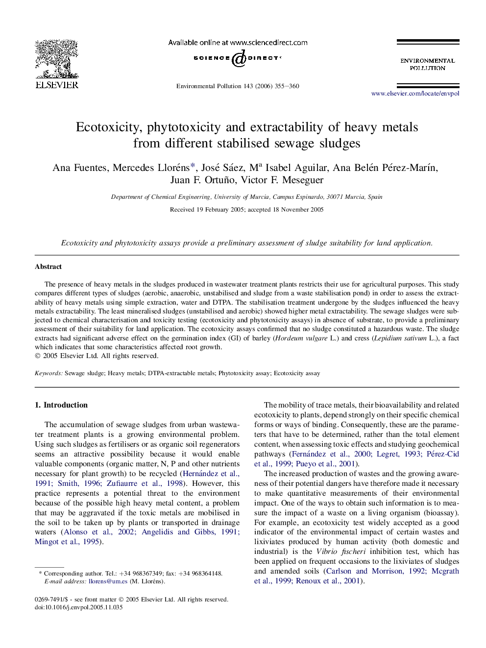 Ecotoxicity, phytotoxicity and extractability of heavy metals from different stabilised sewage sludges