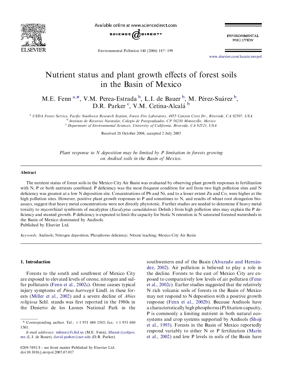 Nutrient status and plant growth effects of forest soils in the Basin of Mexico