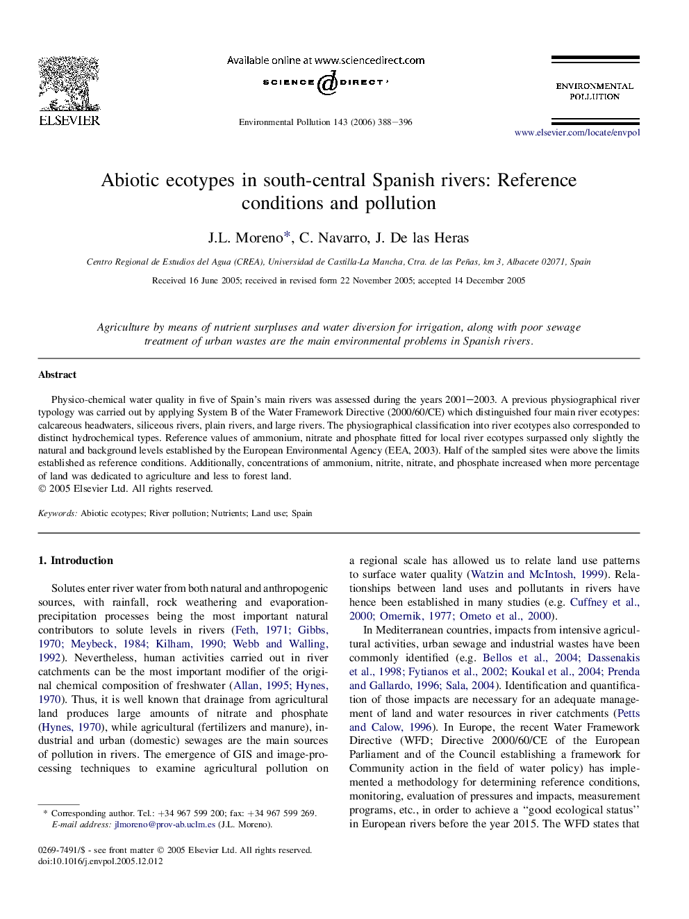 Abiotic ecotypes in south-central Spanish rivers: Reference conditions and pollution