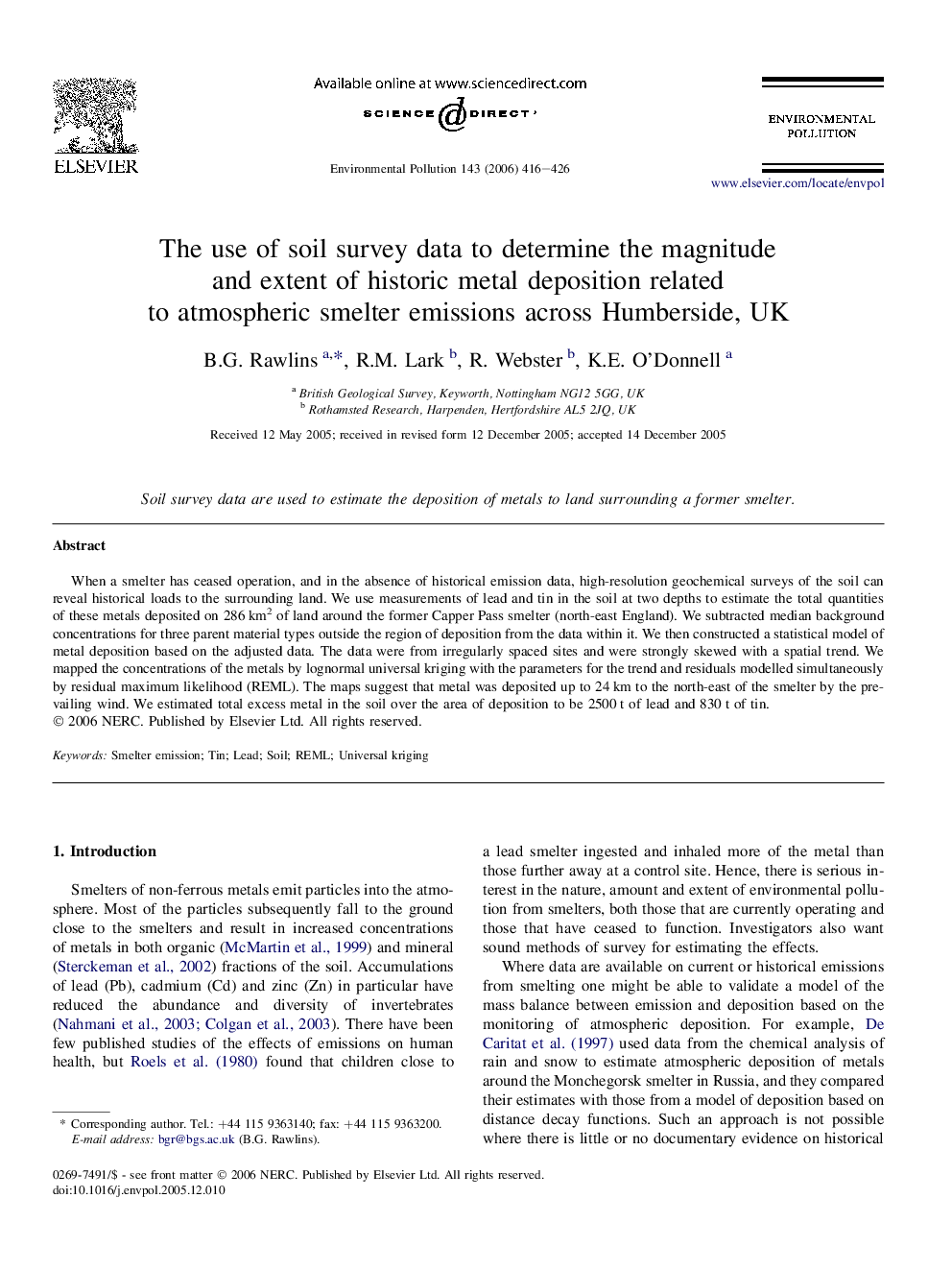 The use of soil survey data to determine the magnitude and extent of historic metal deposition related to atmospheric smelter emissions across Humberside, UK