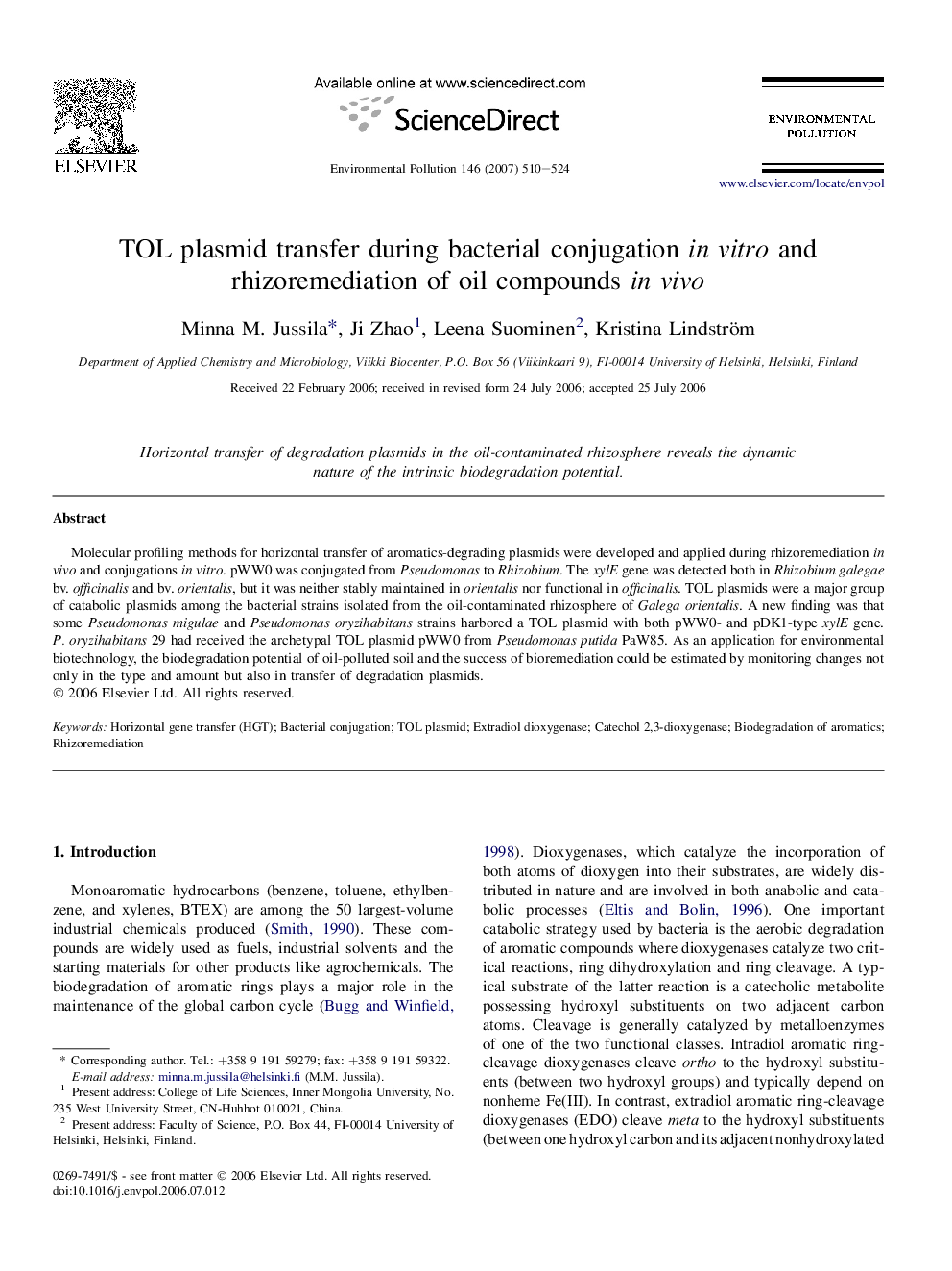 TOL plasmid transfer during bacterial conjugation in vitro and rhizoremediation of oil compounds in vivo