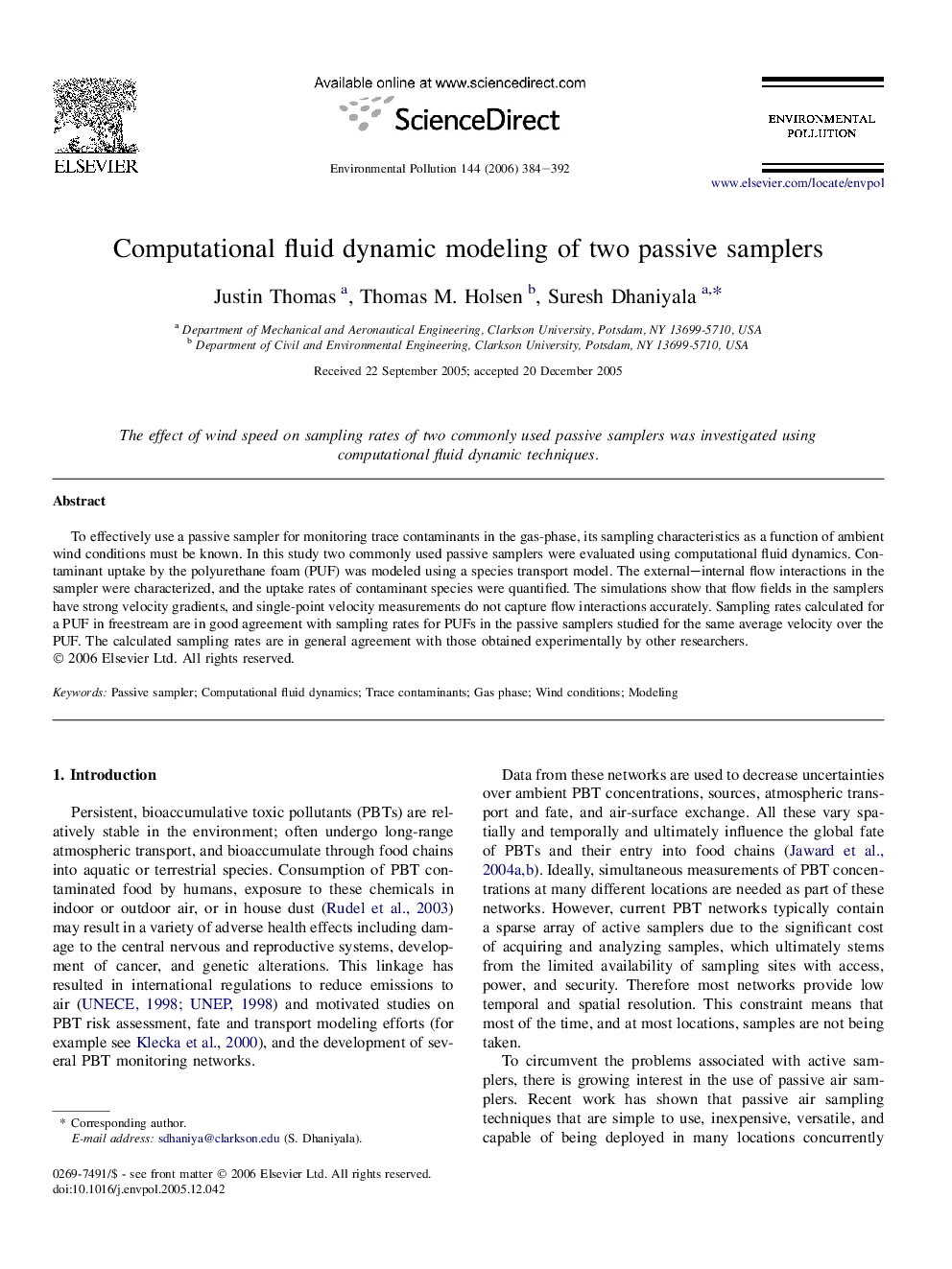 Computational fluid dynamic modeling of two passive samplers