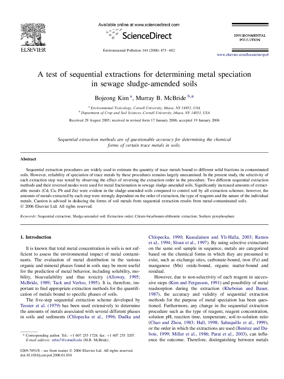 A test of sequential extractions for determining metal speciation in sewage sludge-amended soils