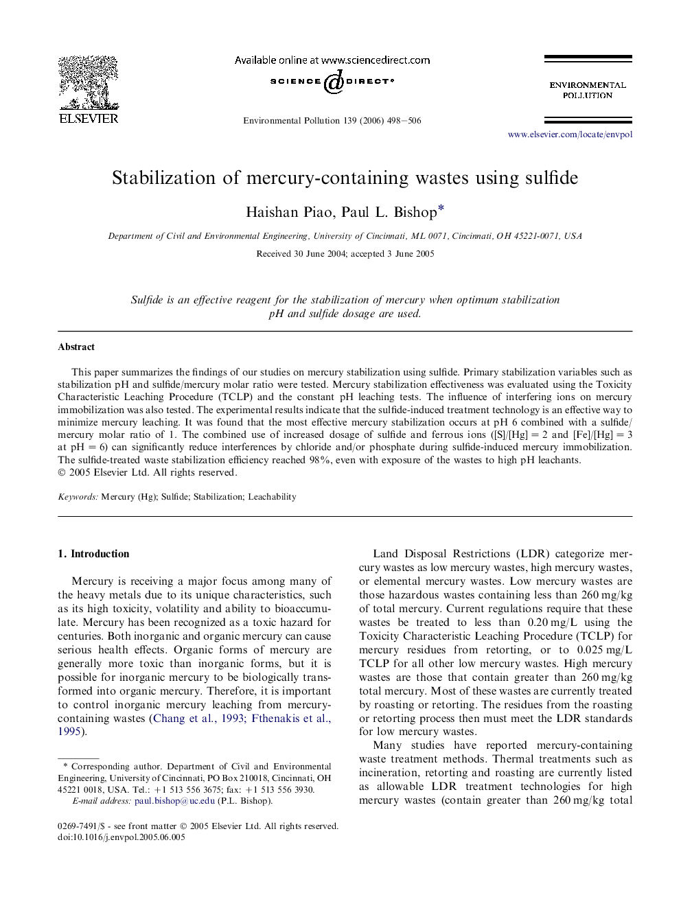 Stabilization of mercury-containing wastes using sulfide