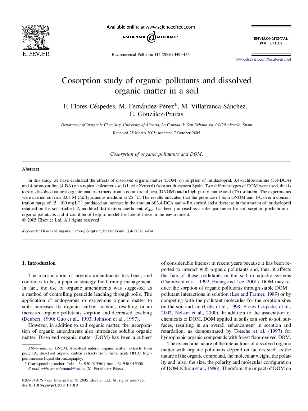 Cosorption study of organic pollutants and dissolved organic matter in a soil