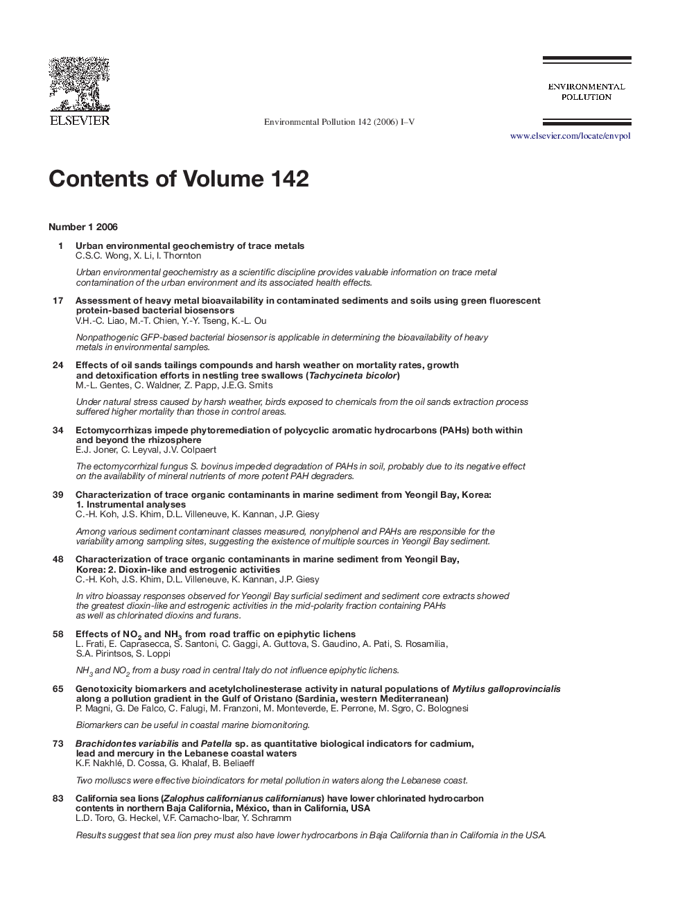 Contents of Volume 142