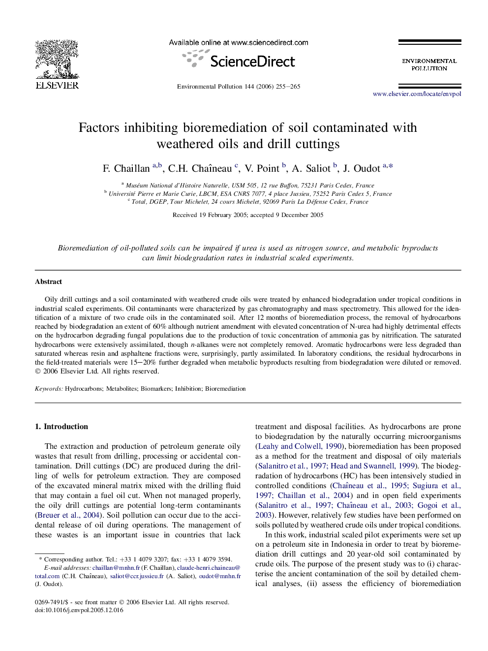 Factors inhibiting bioremediation of soil contaminated with weathered oils and drill cuttings