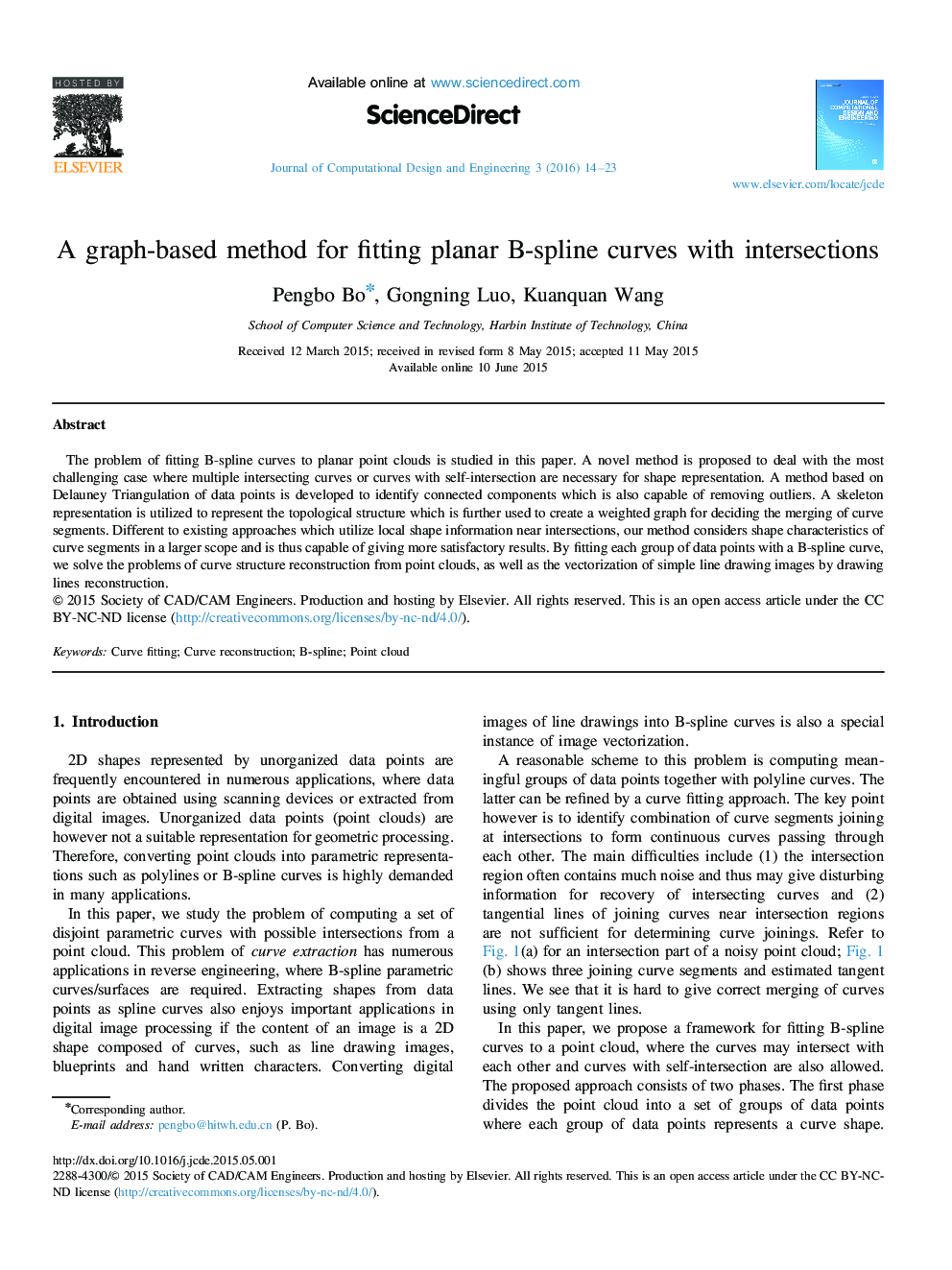 A graph-based method for fitting planar B-spline curves with intersections