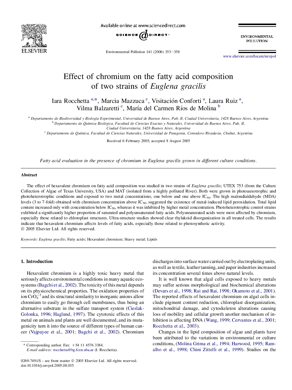 Effect of chromium on the fatty acid composition of two strains of Euglena gracilis