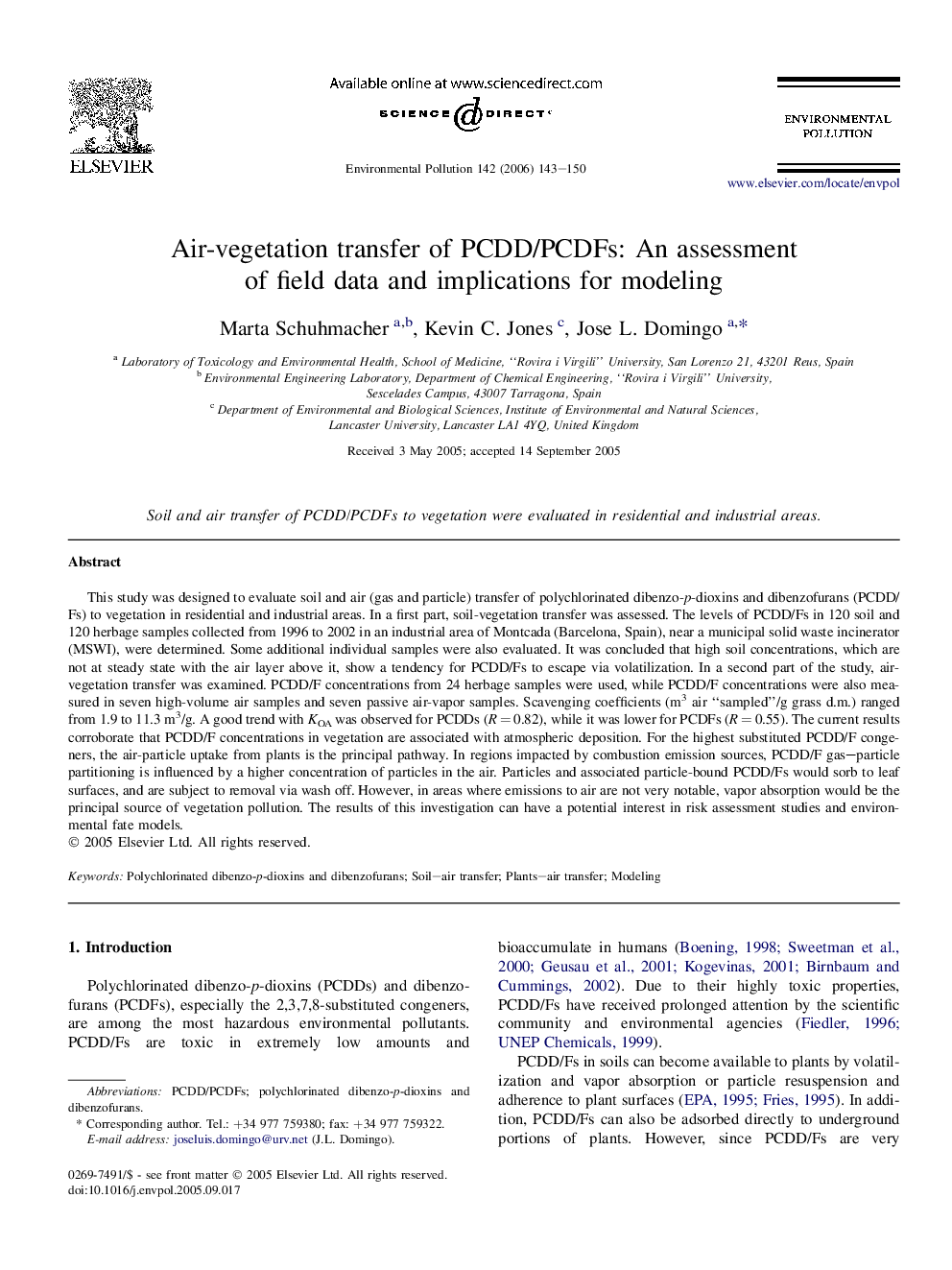 Air-vegetation transfer of PCDD/PCDFs: An assessment of field data and implications for modeling