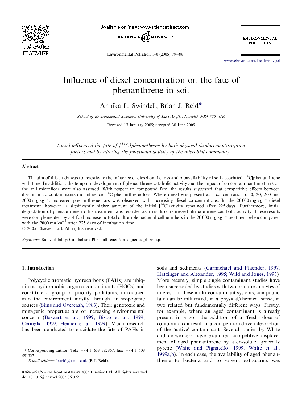 Influence of diesel concentration on the fate of phenanthrene in soil