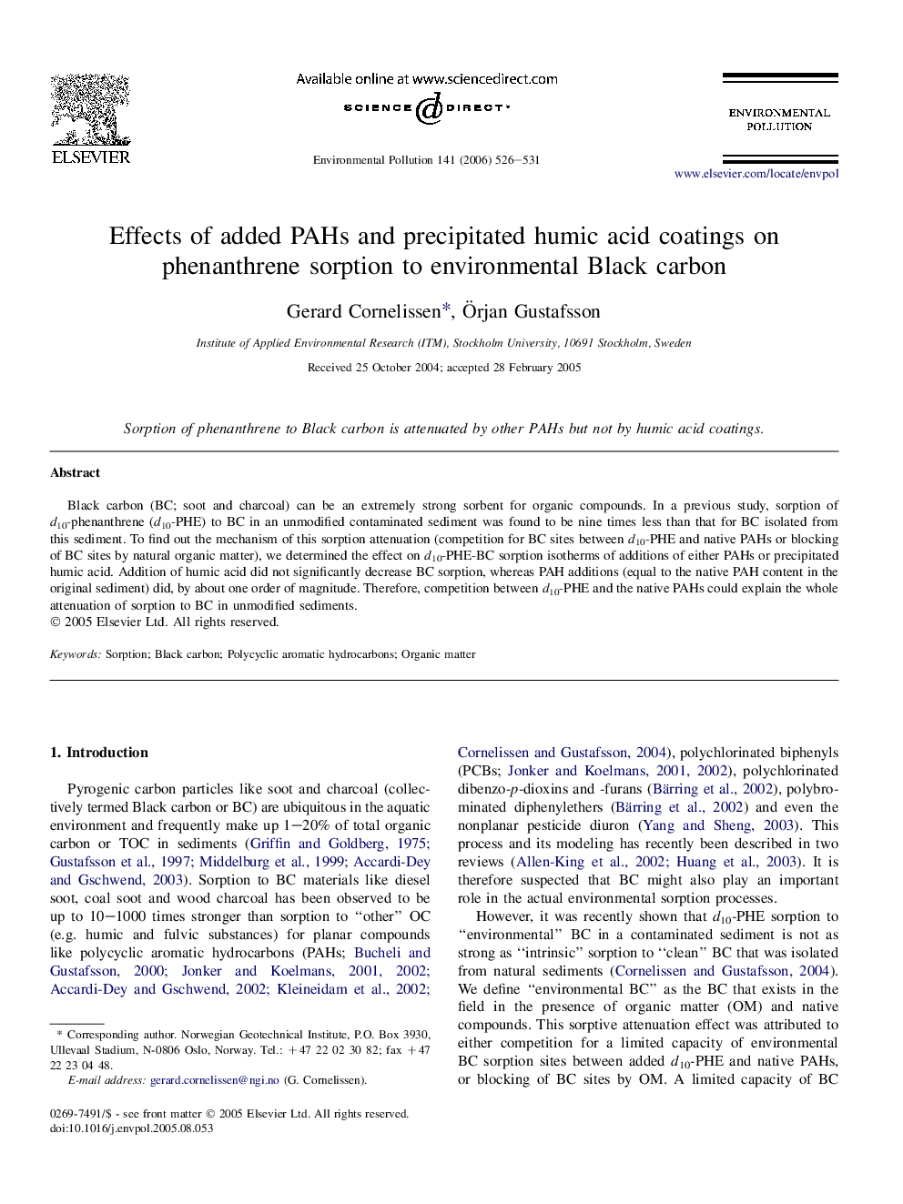 Effects of added PAHs and precipitated humic acid coatings on phenanthrene sorption to environmental Black carbon