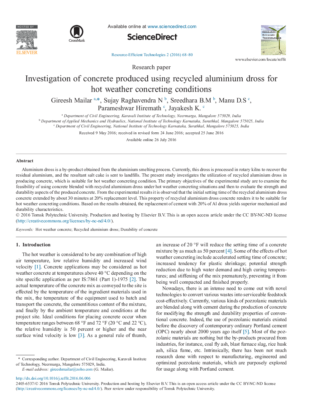 Investigation of concrete produced using recycled aluminium dross for hot weather concreting conditions 