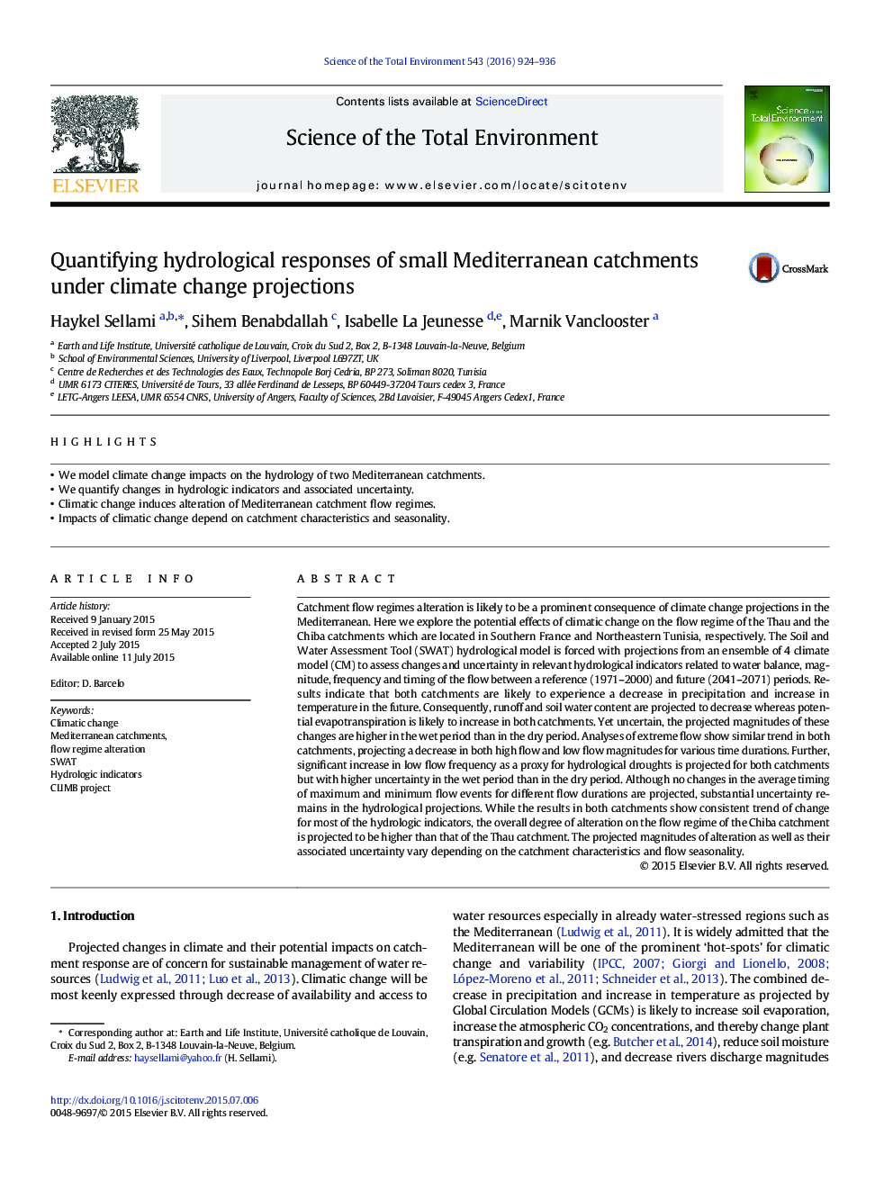 Quantifying hydrological responses of small Mediterranean catchments under climate change projections