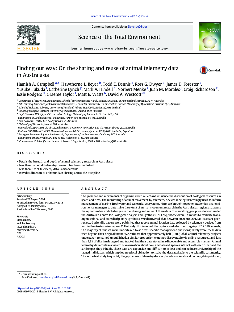 Finding our way: On the sharing and reuse of animal telemetry data in Australasia