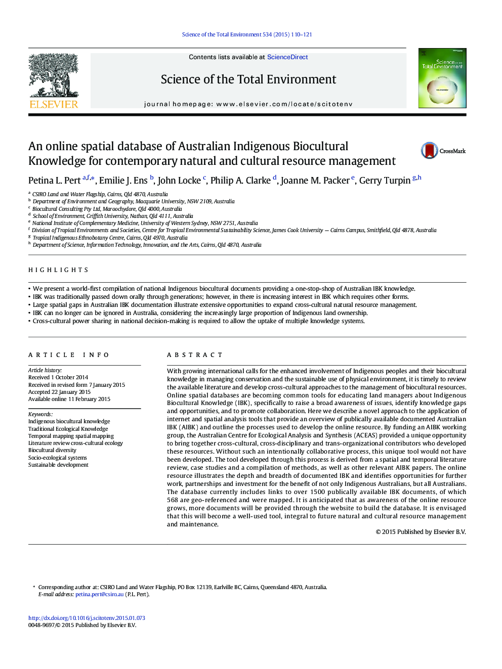 An online spatial database of Australian Indigenous Biocultural Knowledge for contemporary natural and cultural resource management