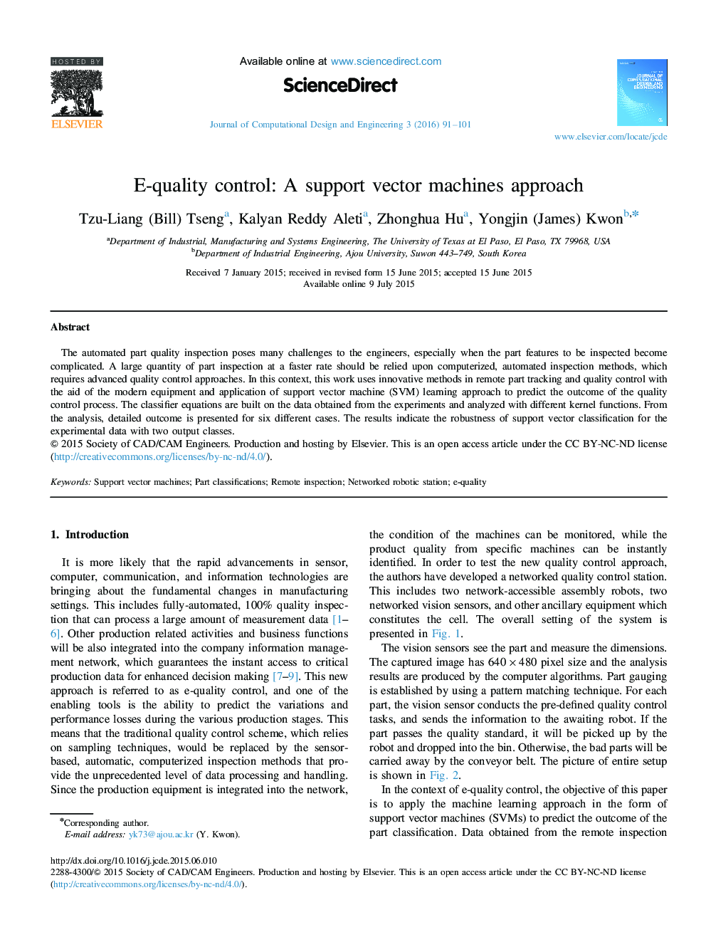 E-quality control: A support vector machines approach