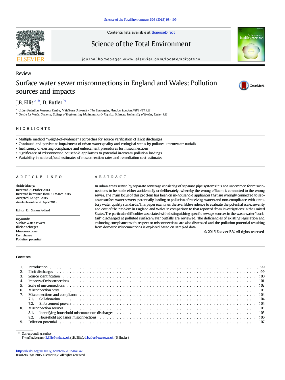 Surface water sewer misconnections in England and Wales: Pollution sources and impacts