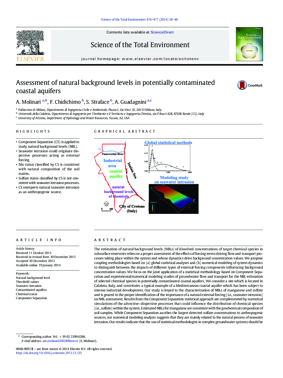 Assessment of natural background levels in potentially contaminated coastal aquifers