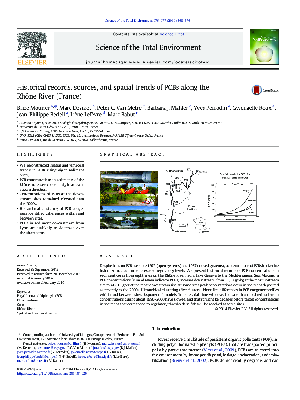 Historical records, sources, and spatial trends of PCBs along the Rhône River (France)