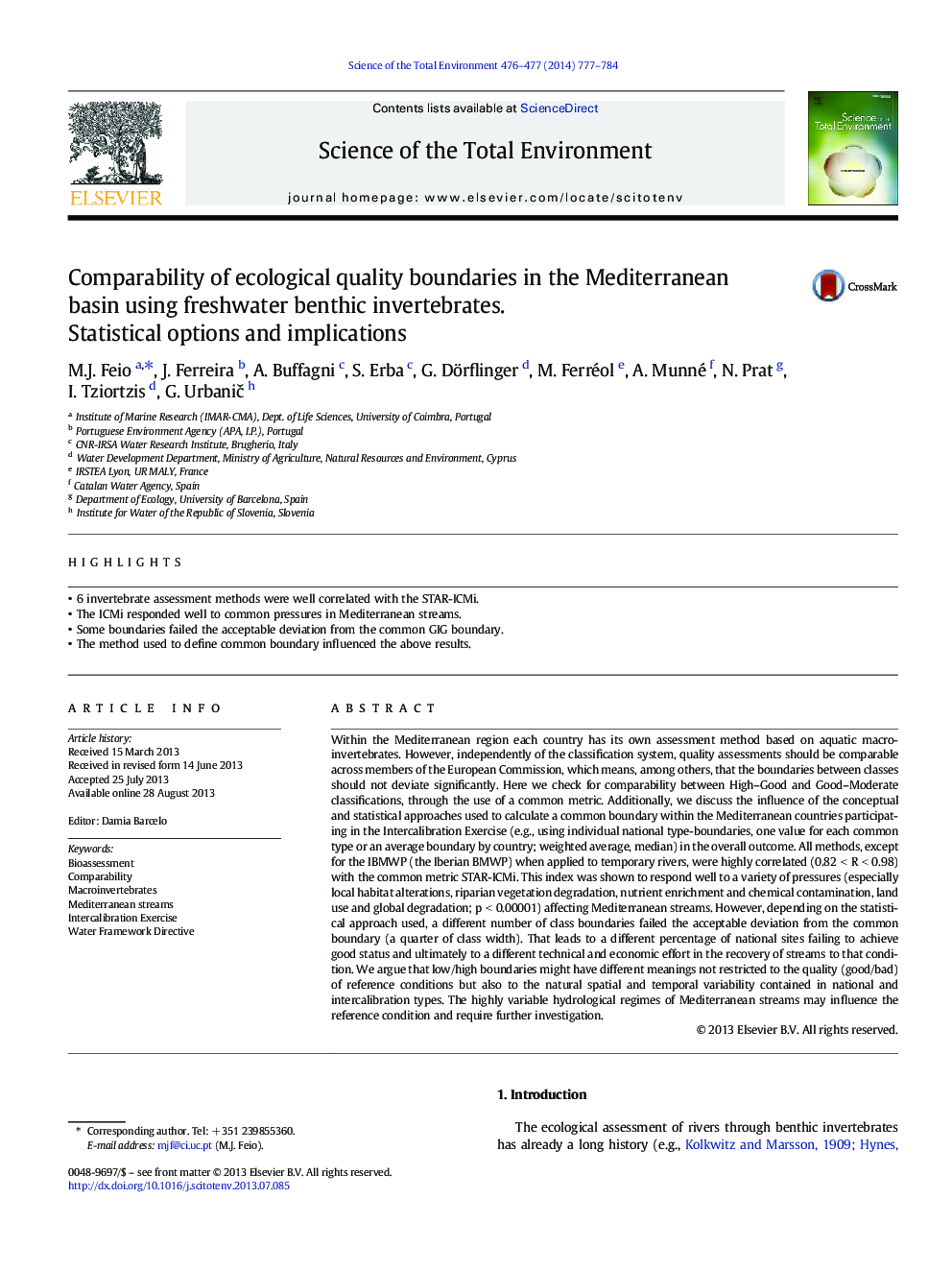 Comparability of ecological quality boundaries in the Mediterranean basin using freshwater benthic invertebrates. Statistical options and implications