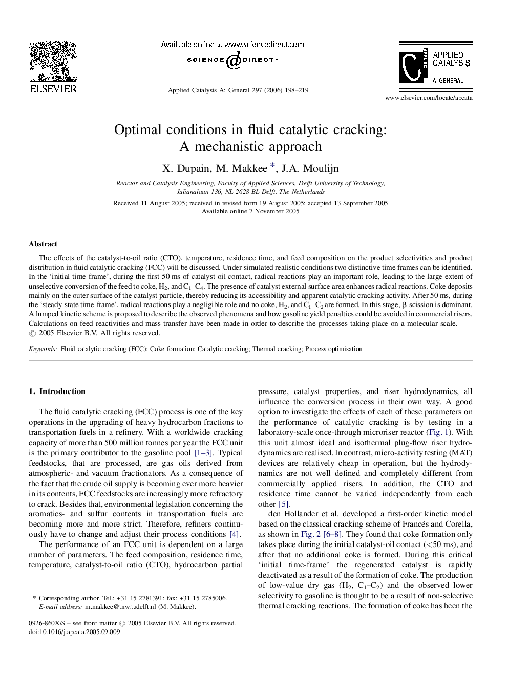 Optimal conditions in fluid catalytic cracking: A mechanistic approach