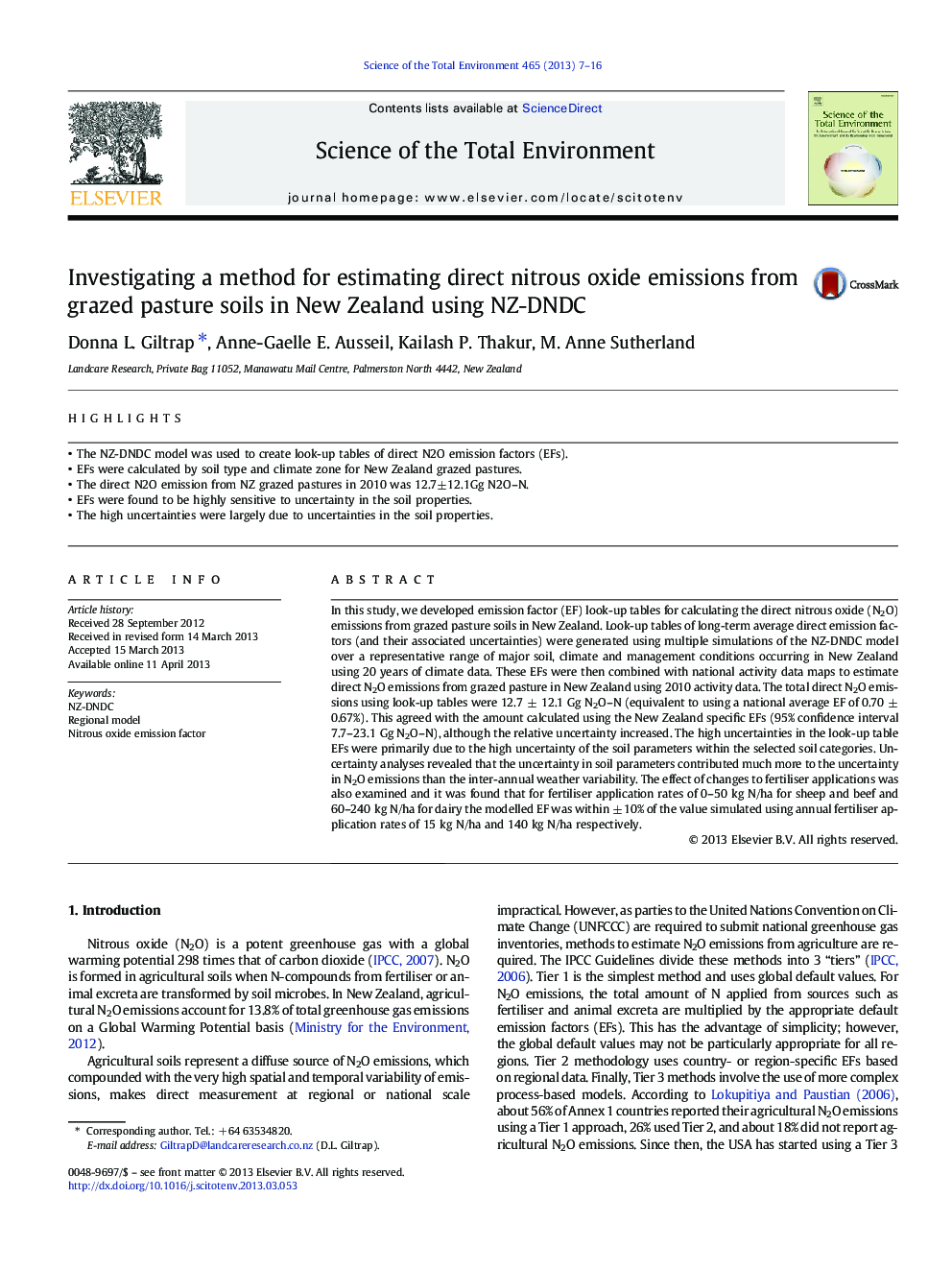 Investigating a method for estimating direct nitrous oxide emissions from grazed pasture soils in New Zealand using NZ-DNDC