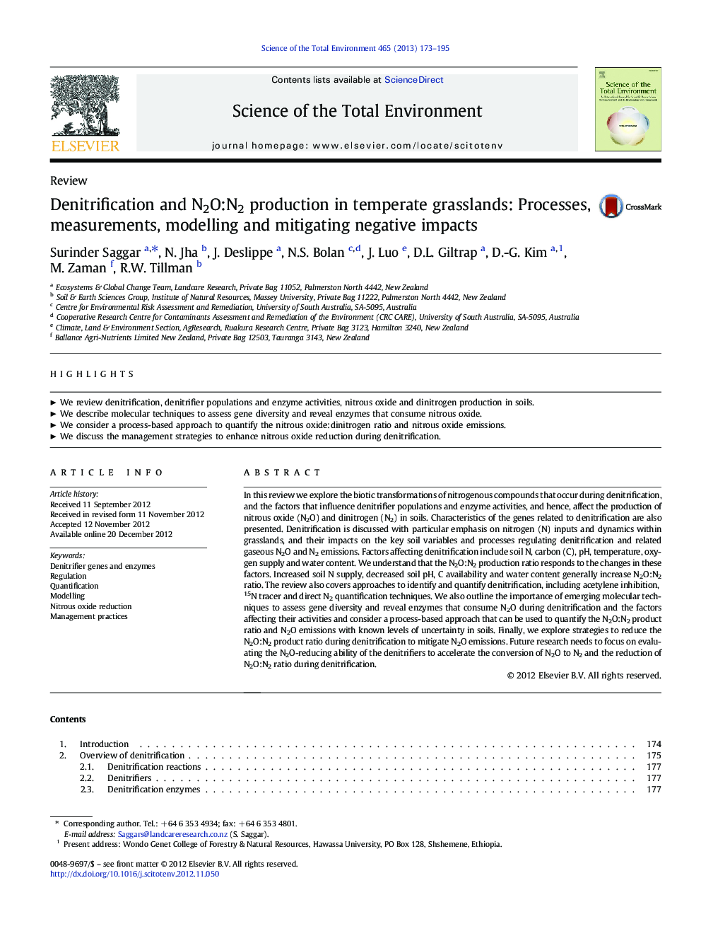 Denitrification and N2O:N2 production in temperate grasslands: Processes, measurements, modelling and mitigating negative impacts