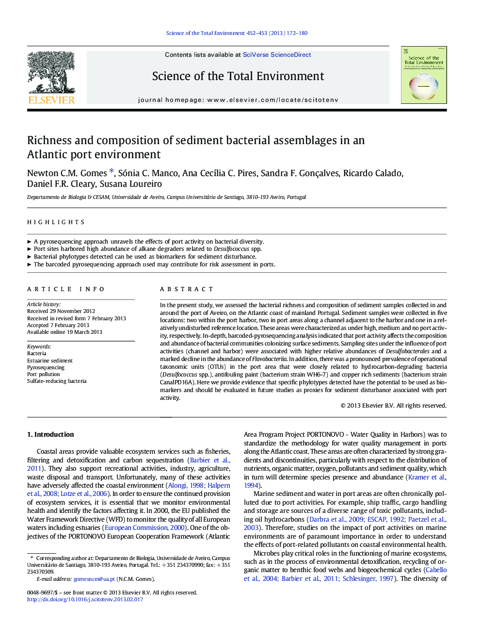 Richness and composition of sediment bacterial assemblages in an Atlantic port environment