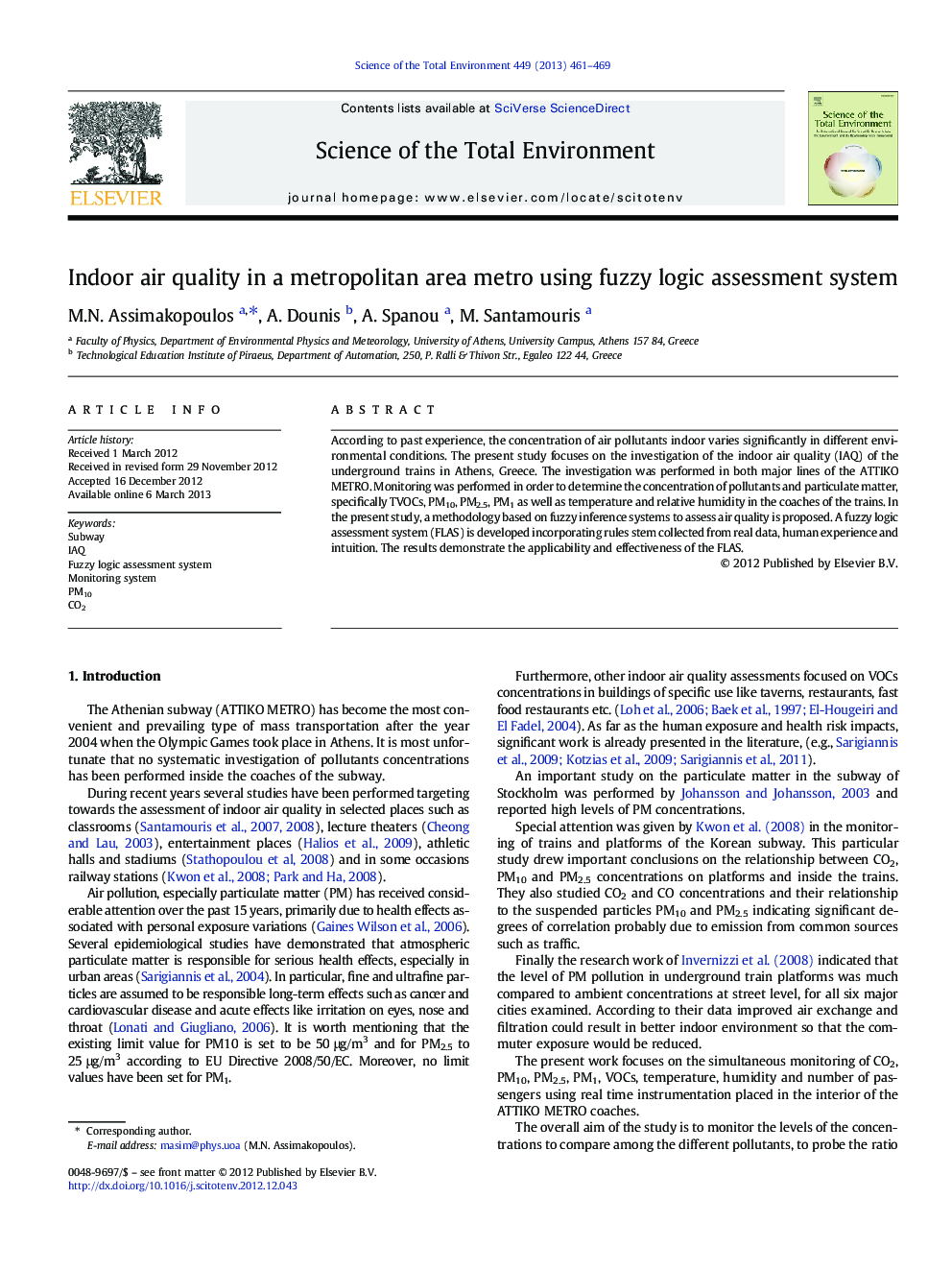 Indoor air quality in a metropolitan area metro using fuzzy logic assessment system