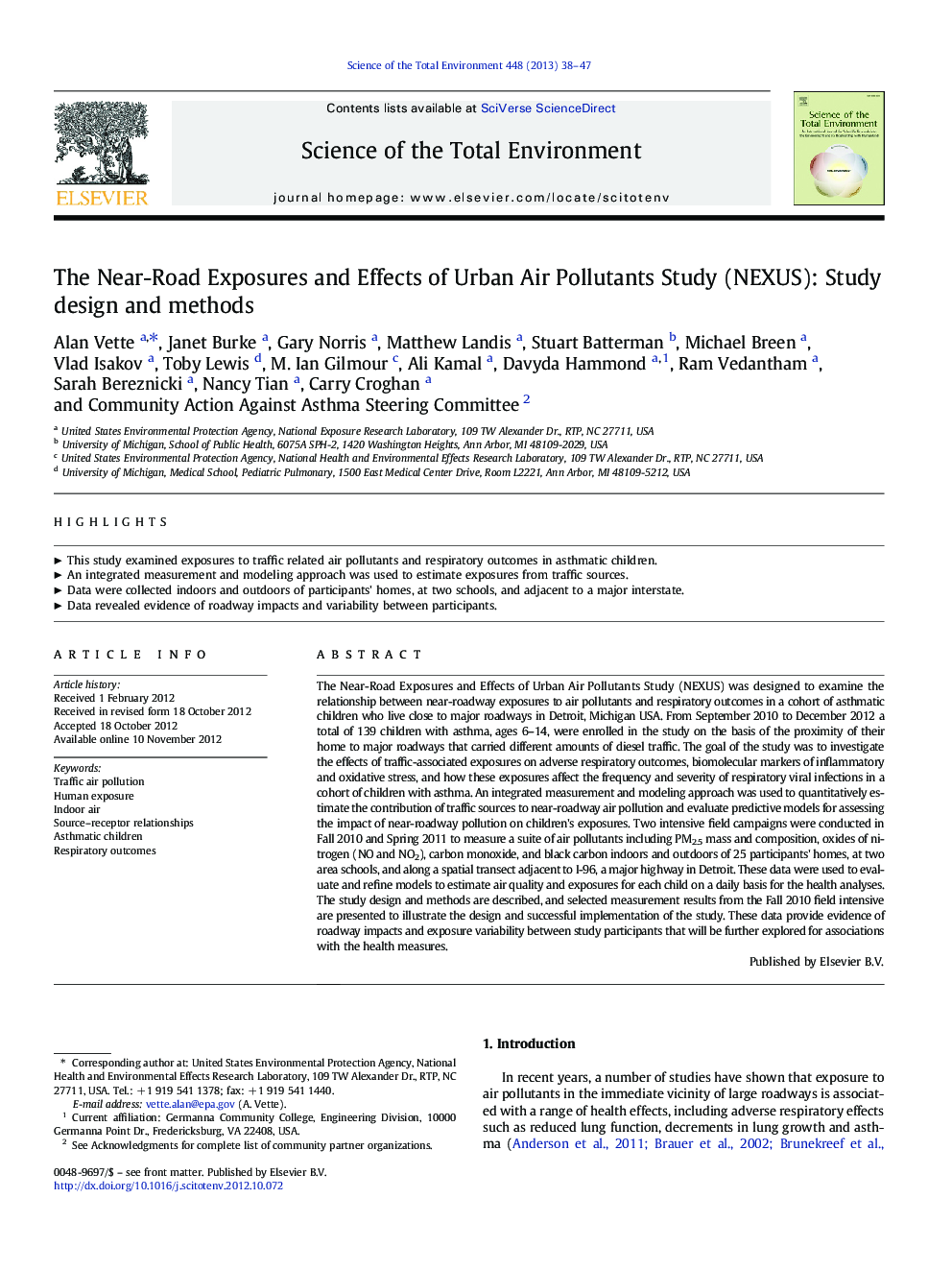 The Near-Road Exposures and Effects of Urban Air Pollutants Study (NEXUS): Study design and methods