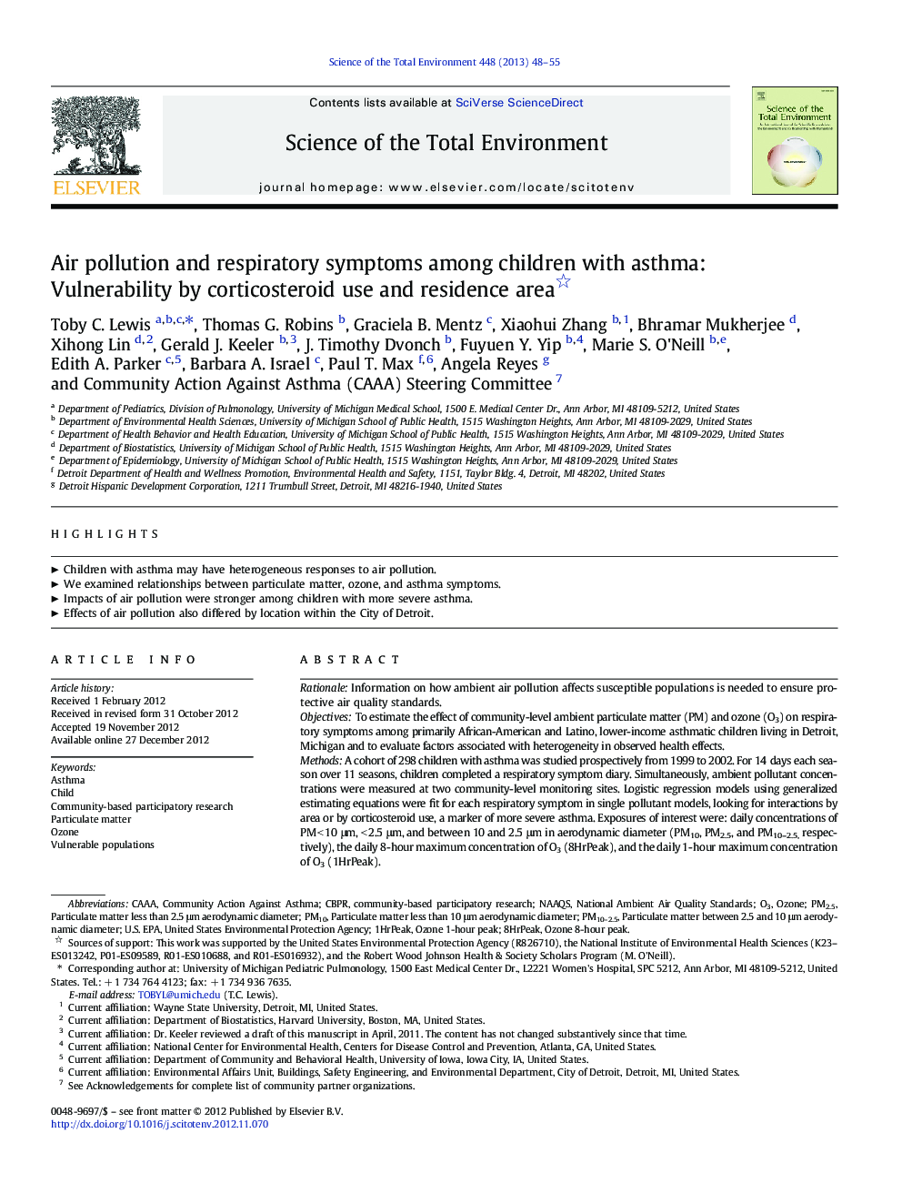 Air pollution and respiratory symptoms among children with asthma: Vulnerability by corticosteroid use and residence area 