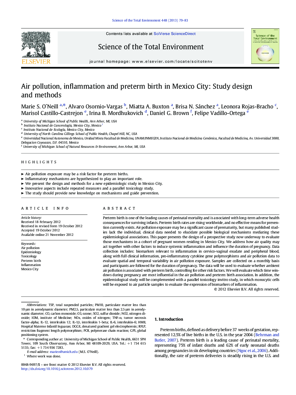 Air pollution, inflammation and preterm birth in Mexico City: Study design and methods