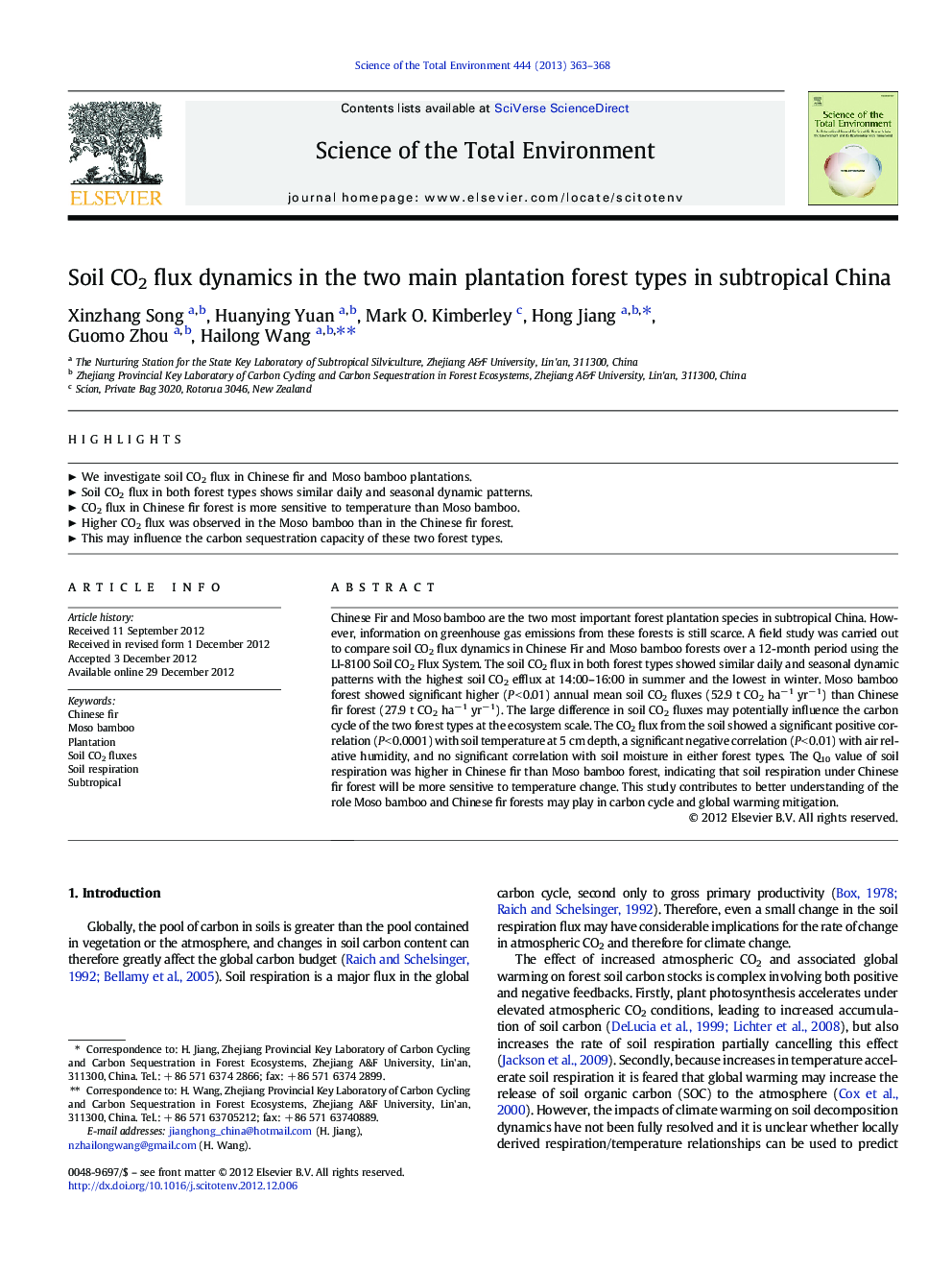 Soil CO2 flux dynamics in the two main plantation forest types in subtropical China