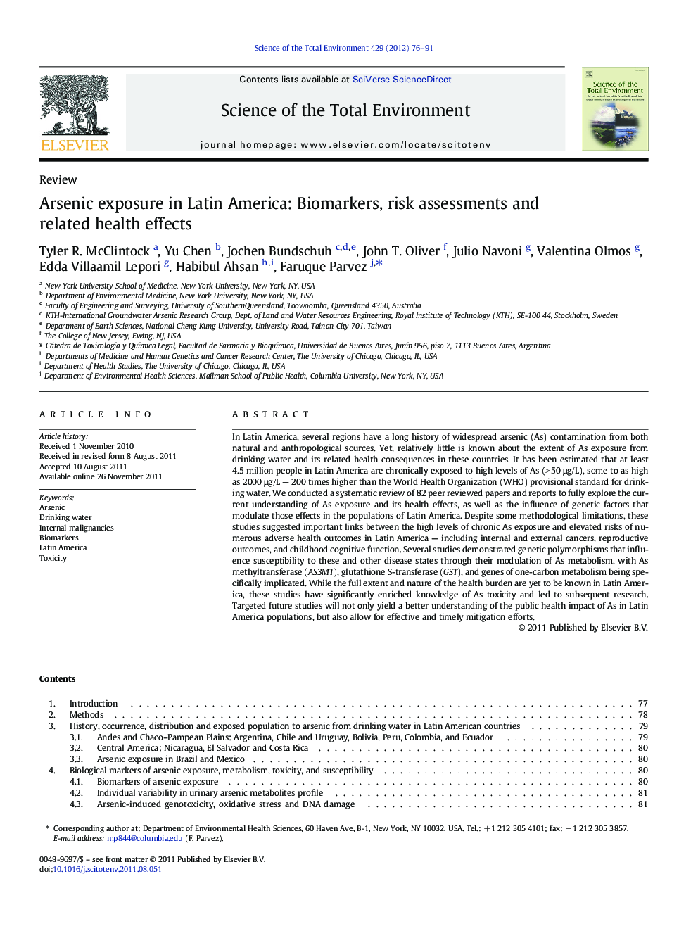 Arsenic exposure in Latin America: Biomarkers, risk assessments and related health effects