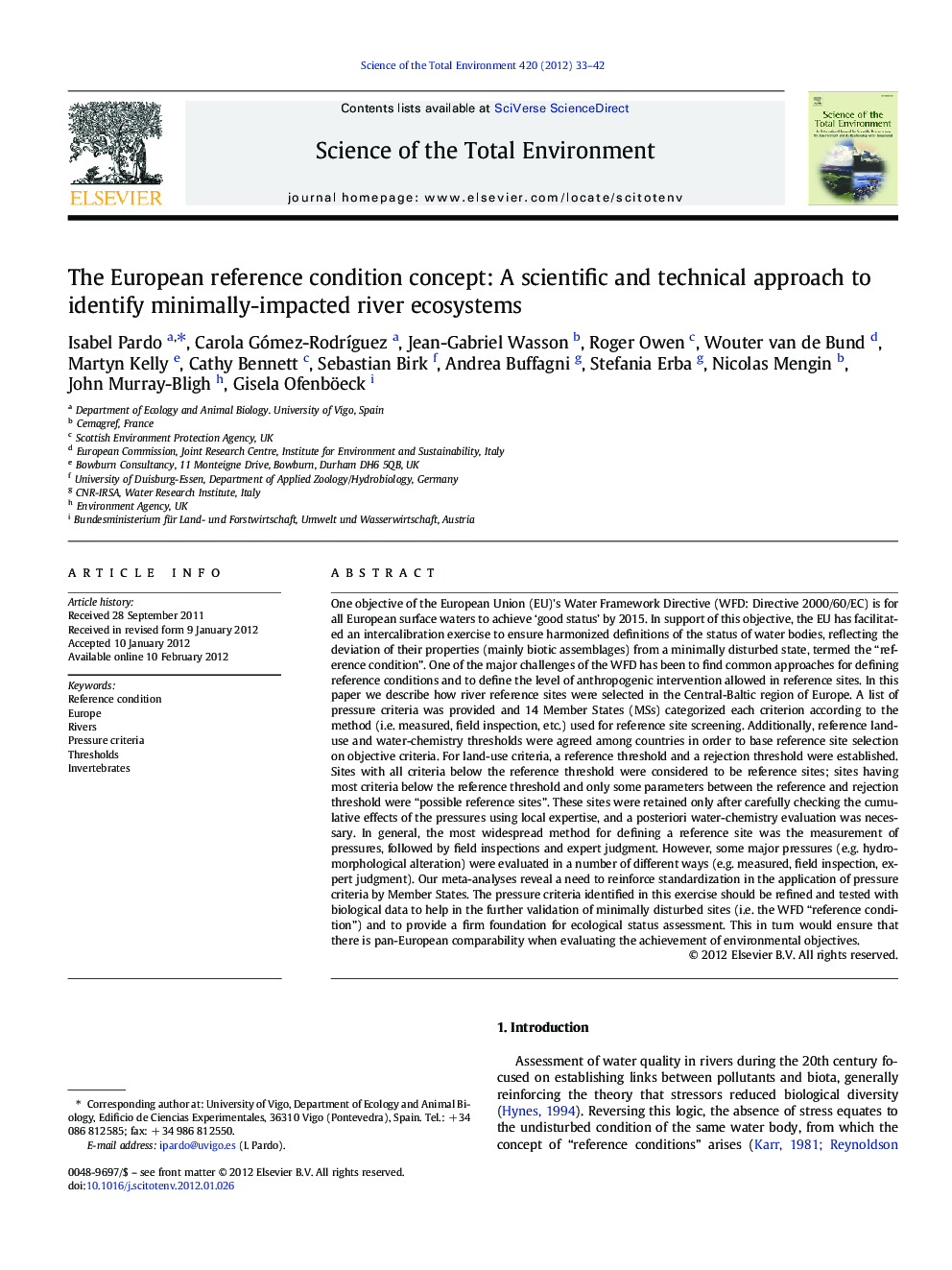 The European reference condition concept: A scientific and technical approach to identify minimally-impacted river ecosystems