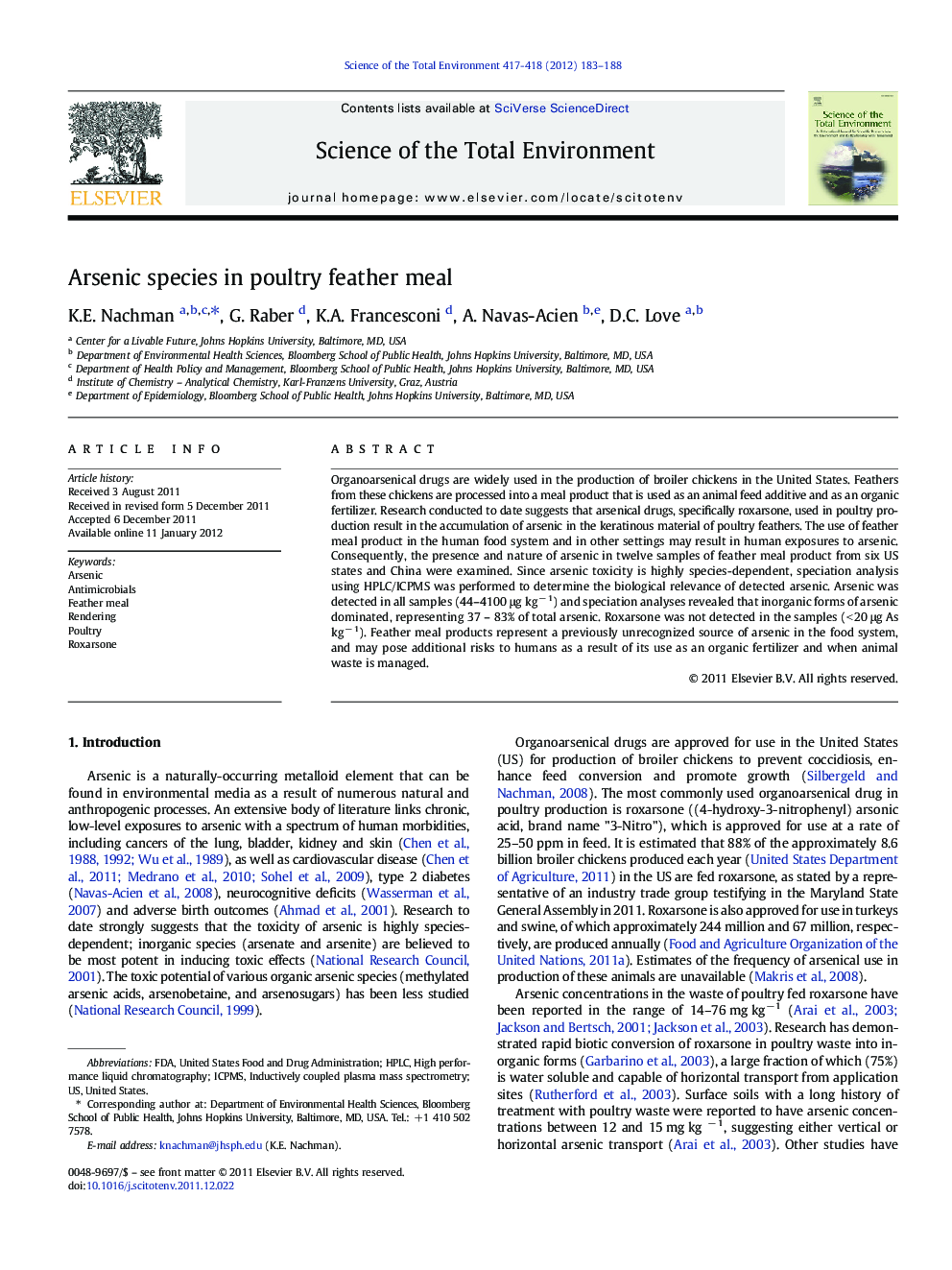 Arsenic species in poultry feather meal