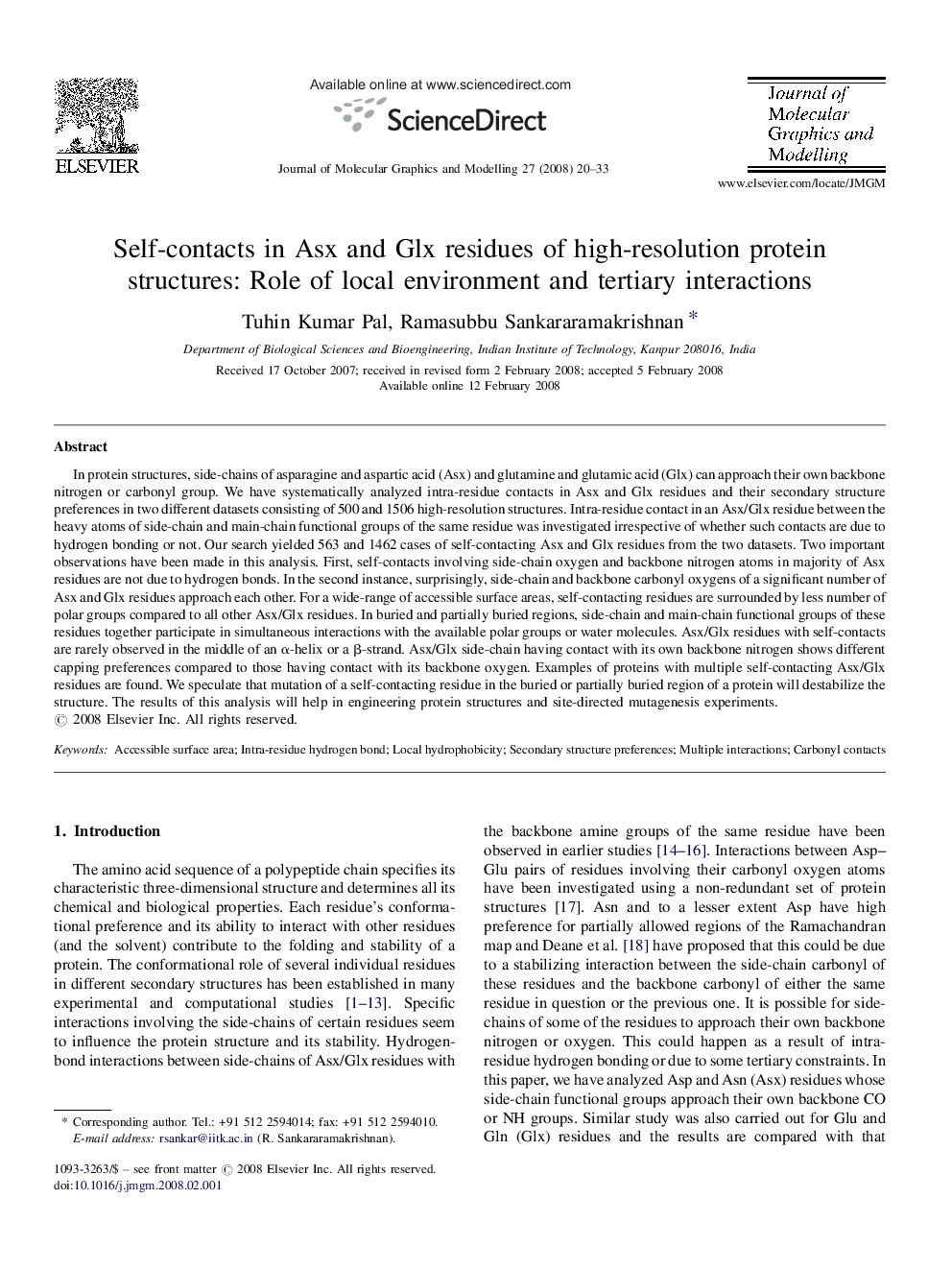 Self-contacts in Asx and Glx residues of high-resolution protein structures: Role of local environment and tertiary interactions