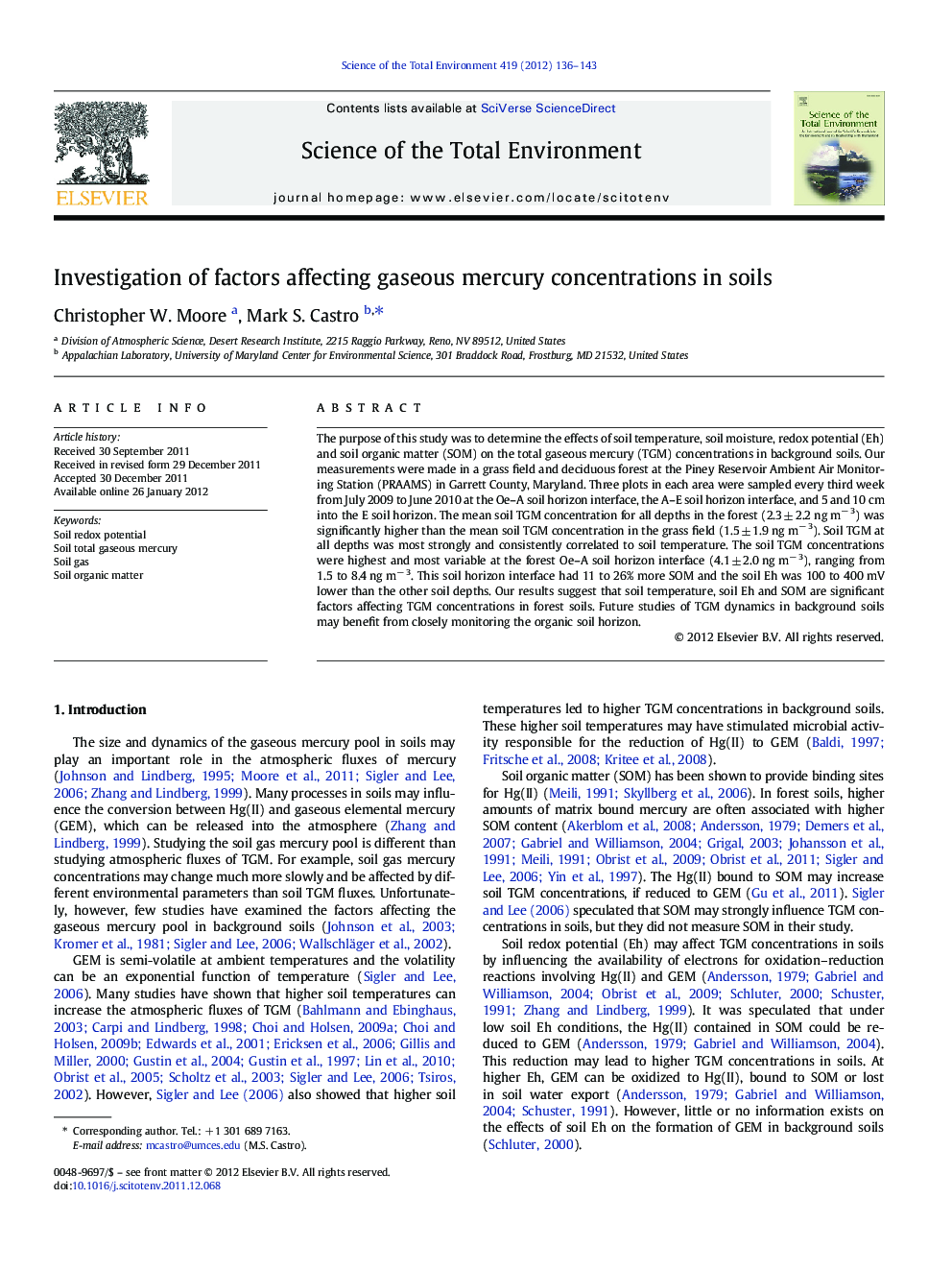 Investigation of factors affecting gaseous mercury concentrations in soils