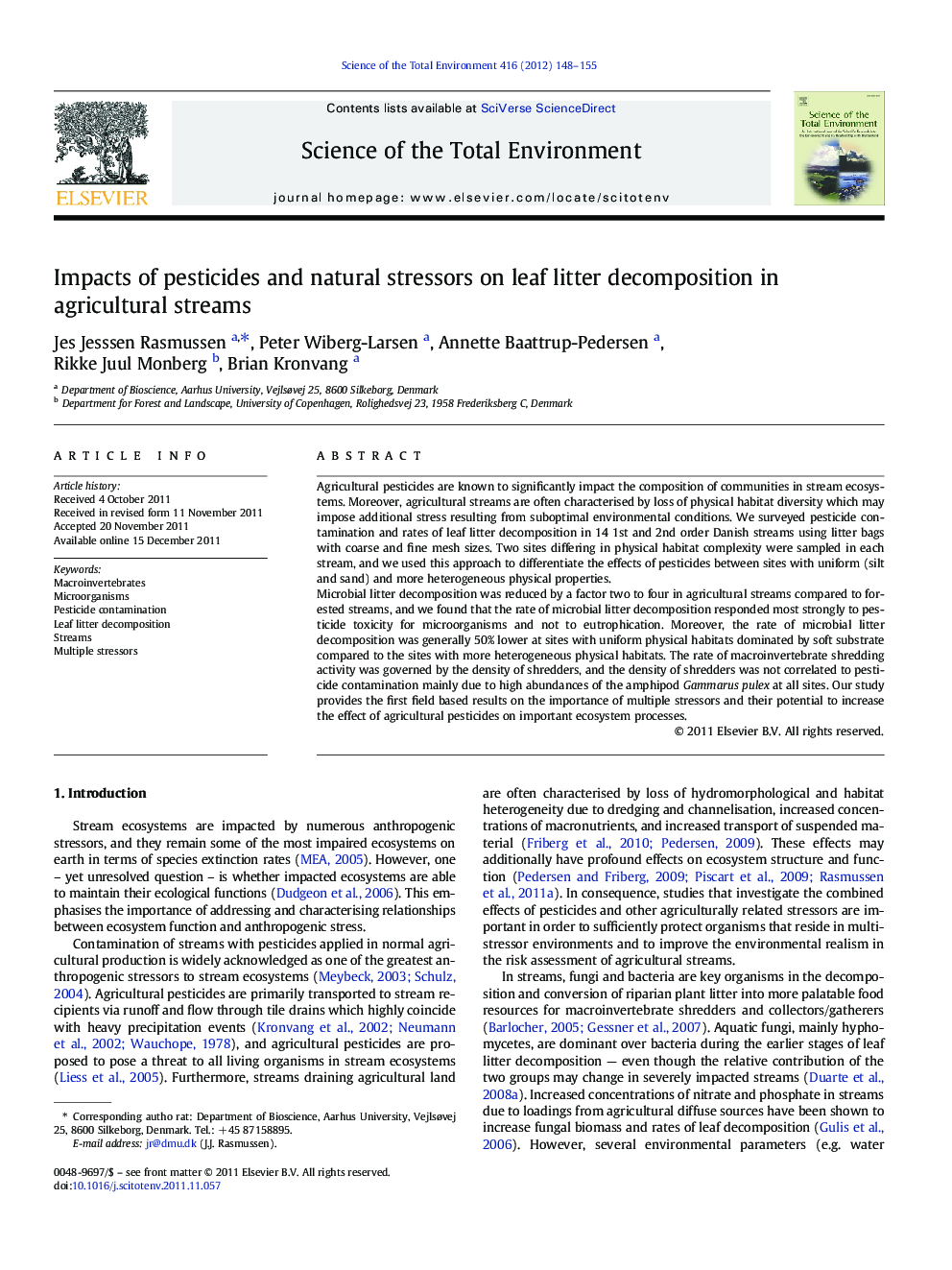 Impacts of pesticides and natural stressors on leaf litter decomposition in agricultural streams