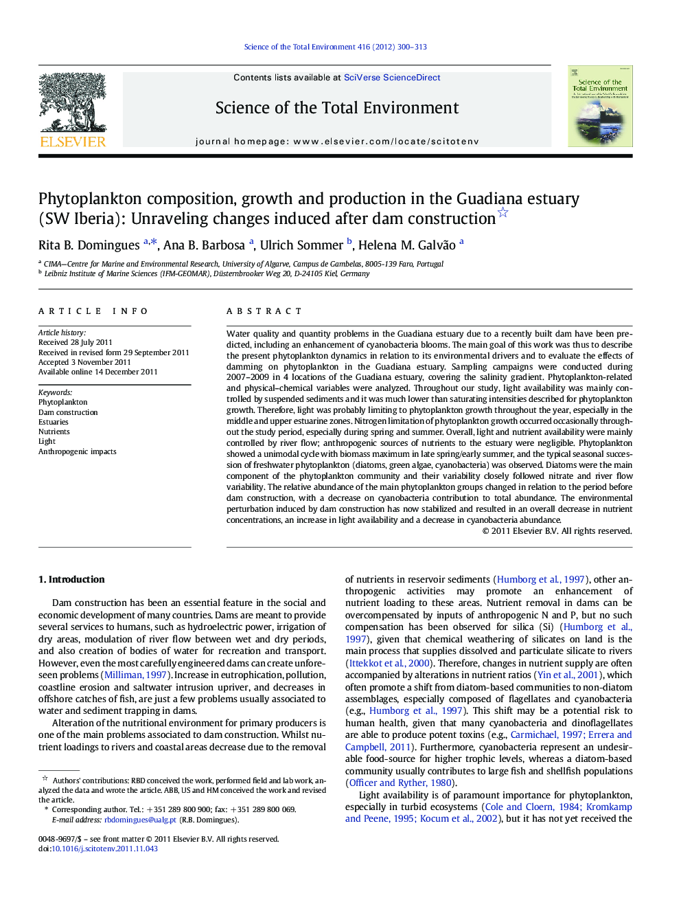 Phytoplankton composition, growth and production in the Guadiana estuary (SW Iberia): Unraveling changes induced after dam construction 