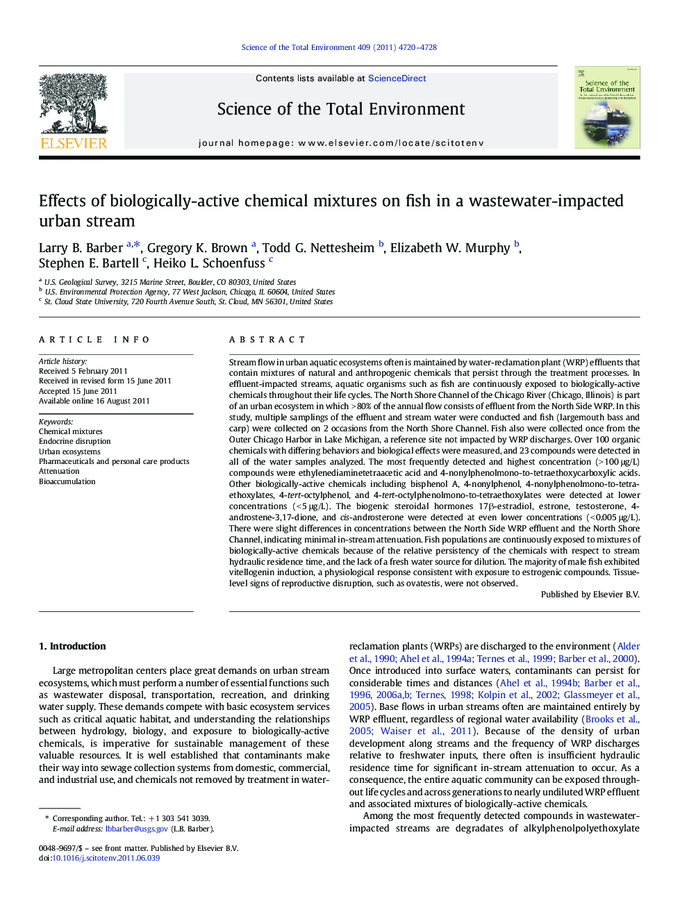 Effects of biologically-active chemical mixtures on fish in a wastewater-impacted urban stream